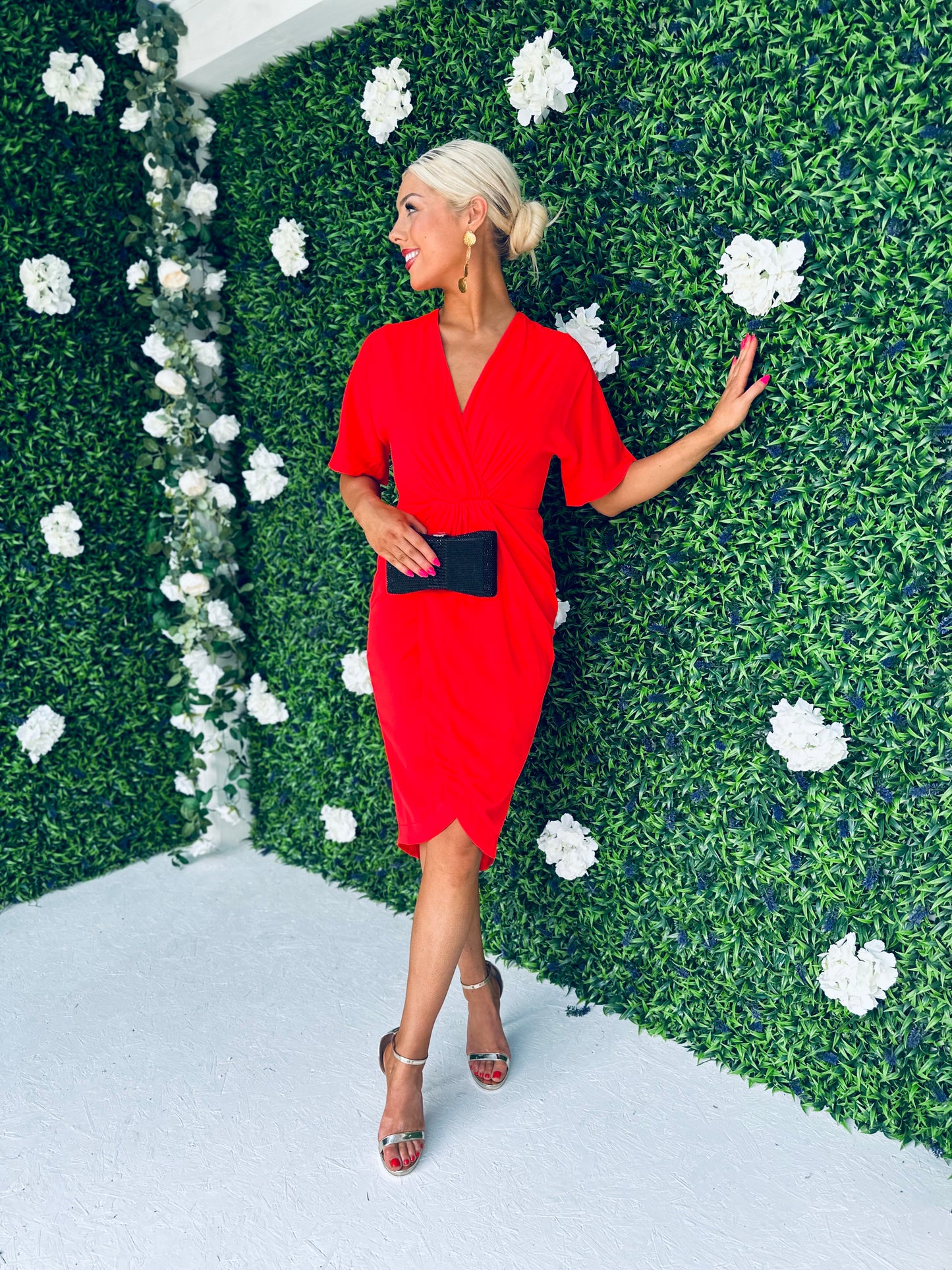 Zada Wrap Detailing Midi Dress Red