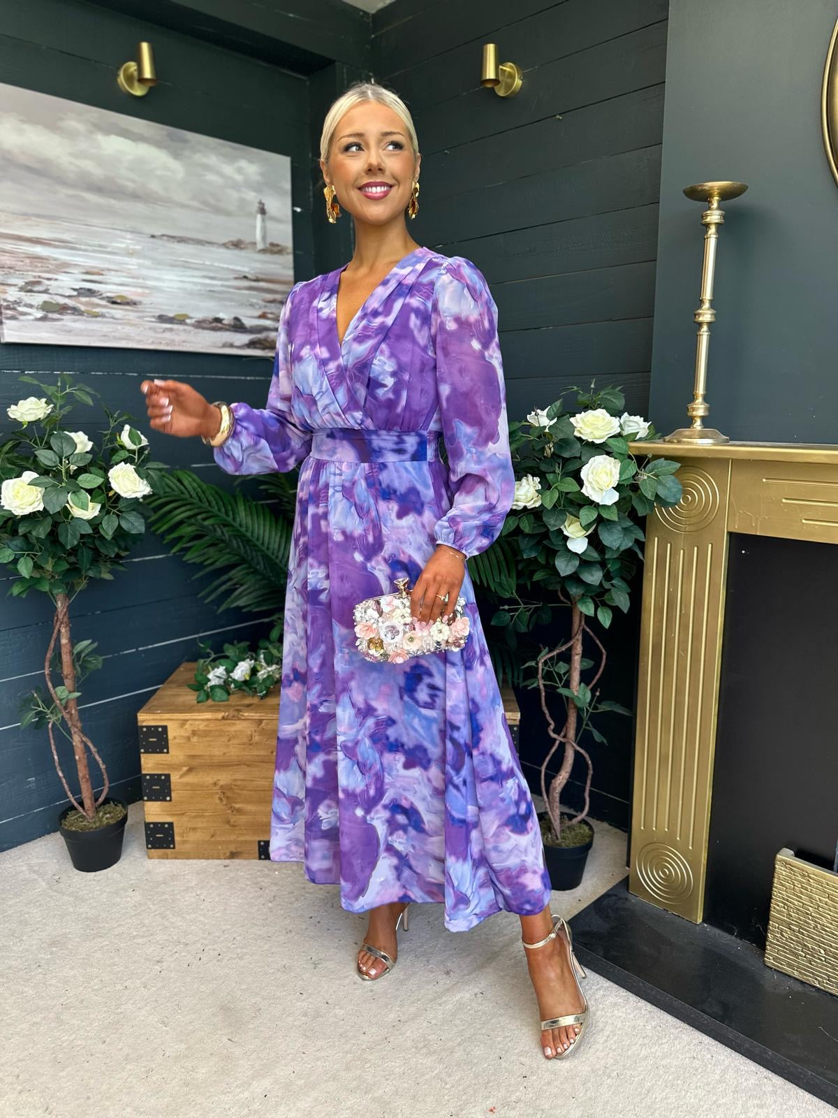 Emily Banded Midi Dress Purple