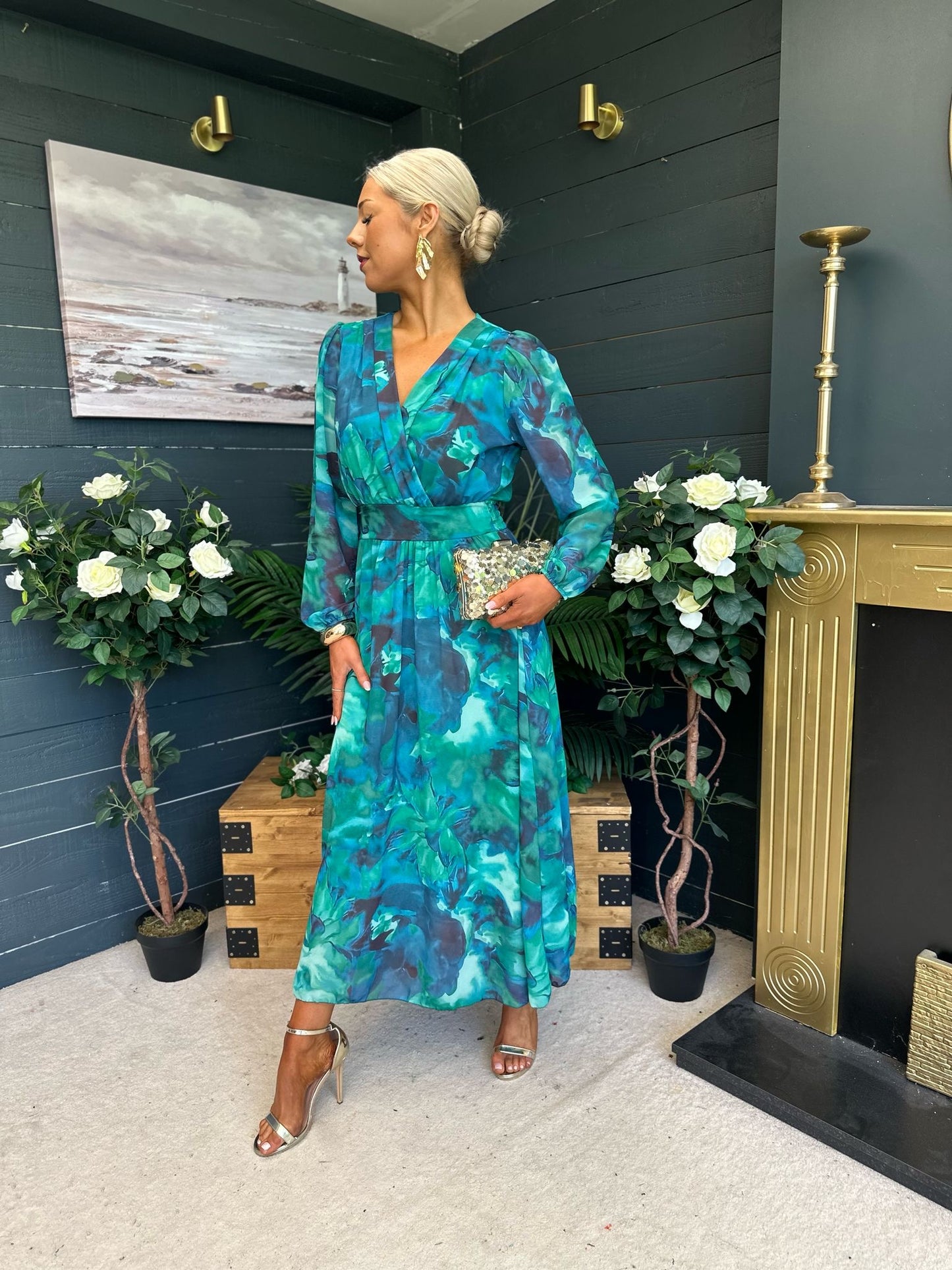 Emily Banded Midi Dress Green