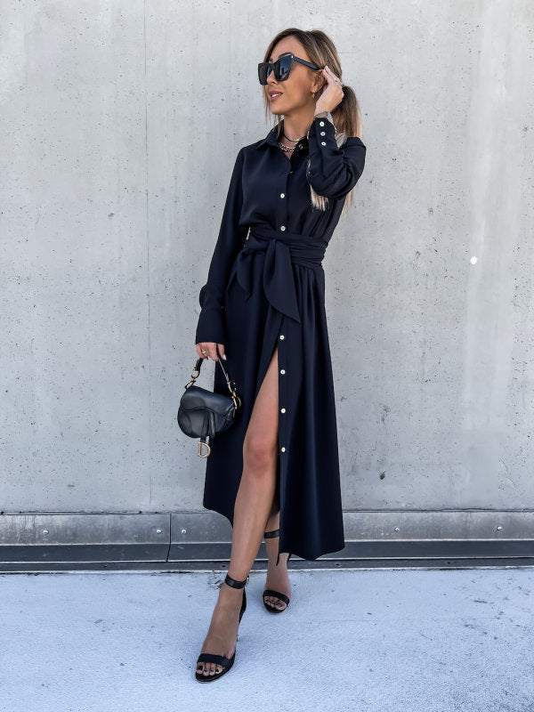 Alexa Belted Shirt Dress Black