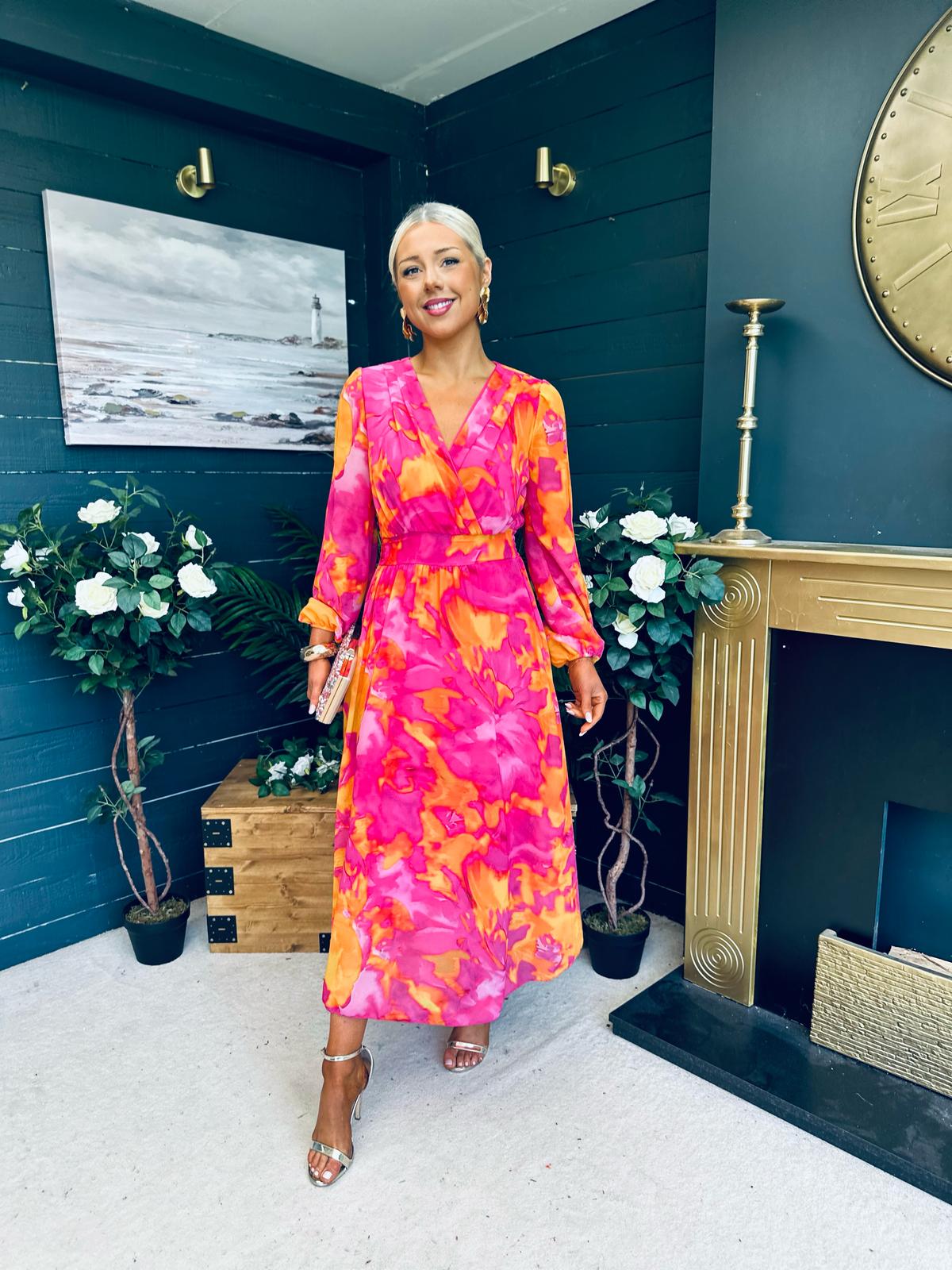 Emily Banded Midi Dress Pink