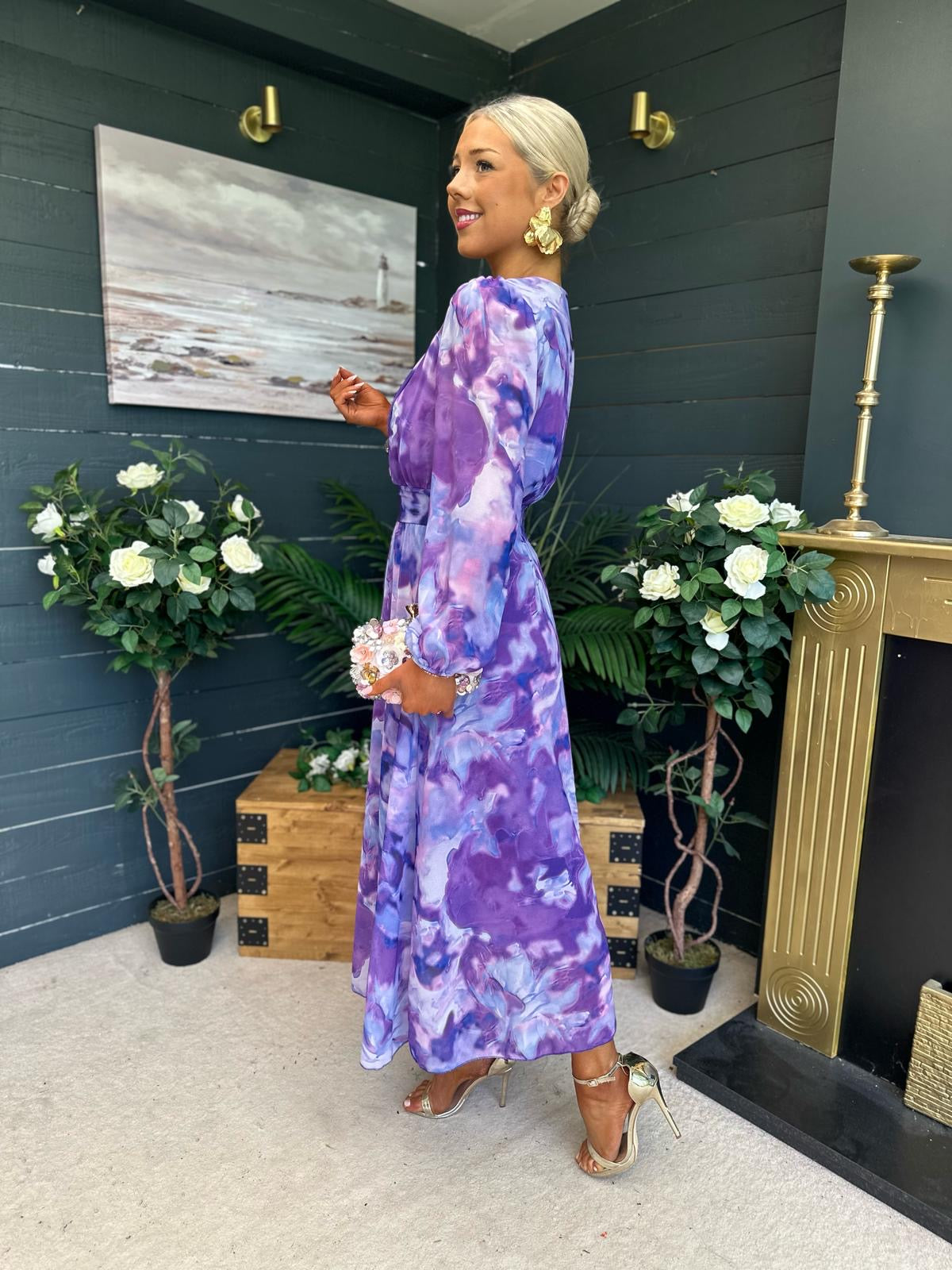 Emily Banded Midi Dress Purple