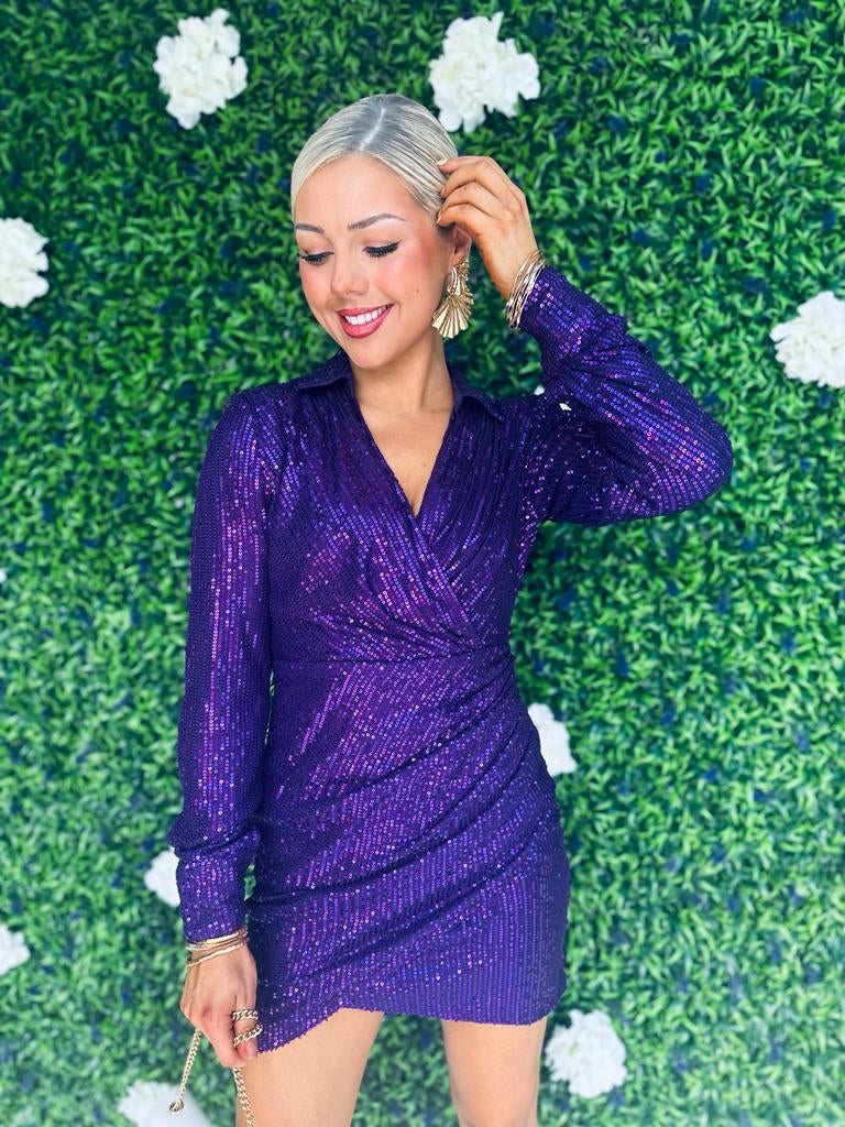 Amelia Sequin Mini Dress Purple