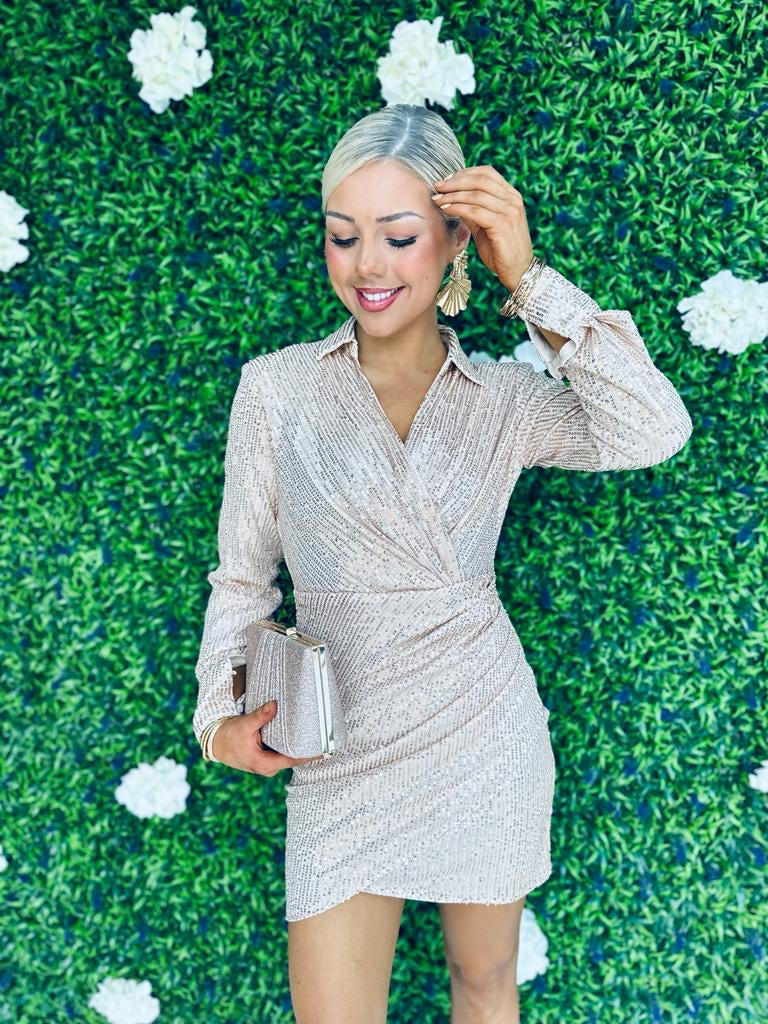 Amelia Sequin Mini Dress Champagne