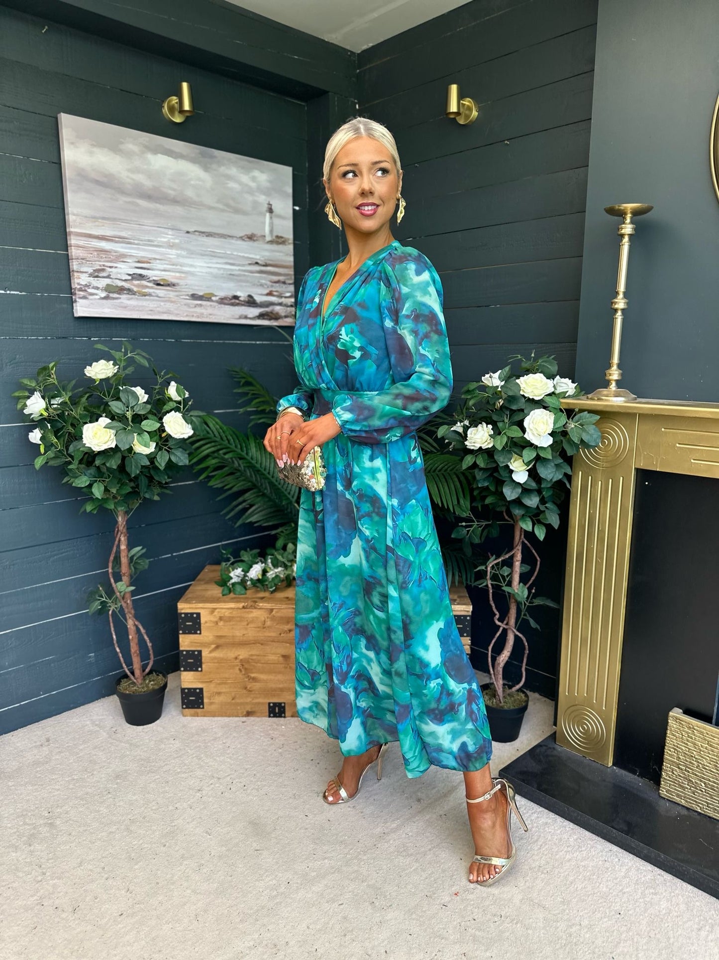 Emily Banded Midi Dress Green
