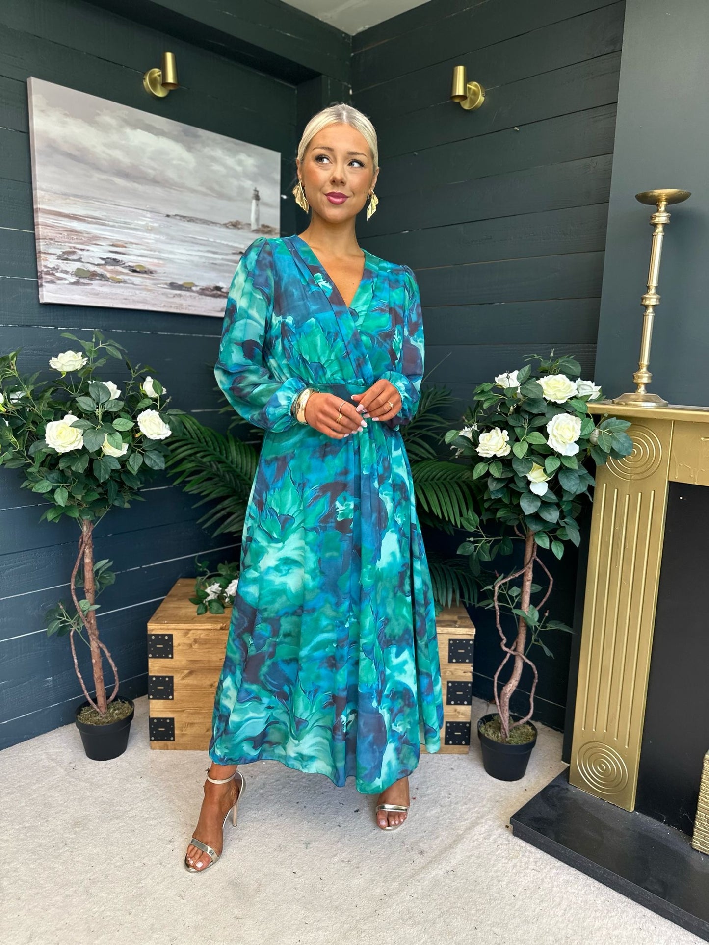 Emily Banded Midi Dress Green