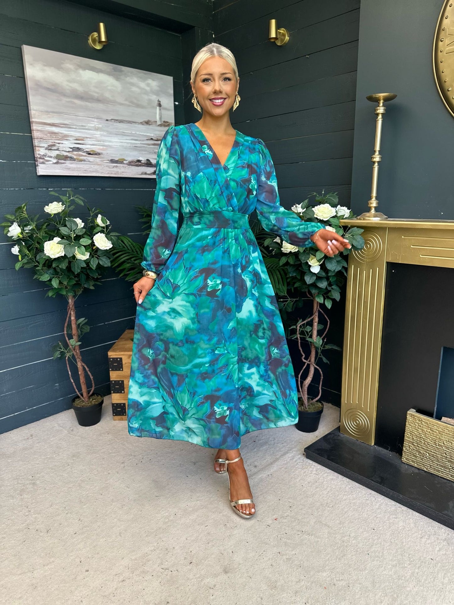 Emily Banded Midi Dress Green