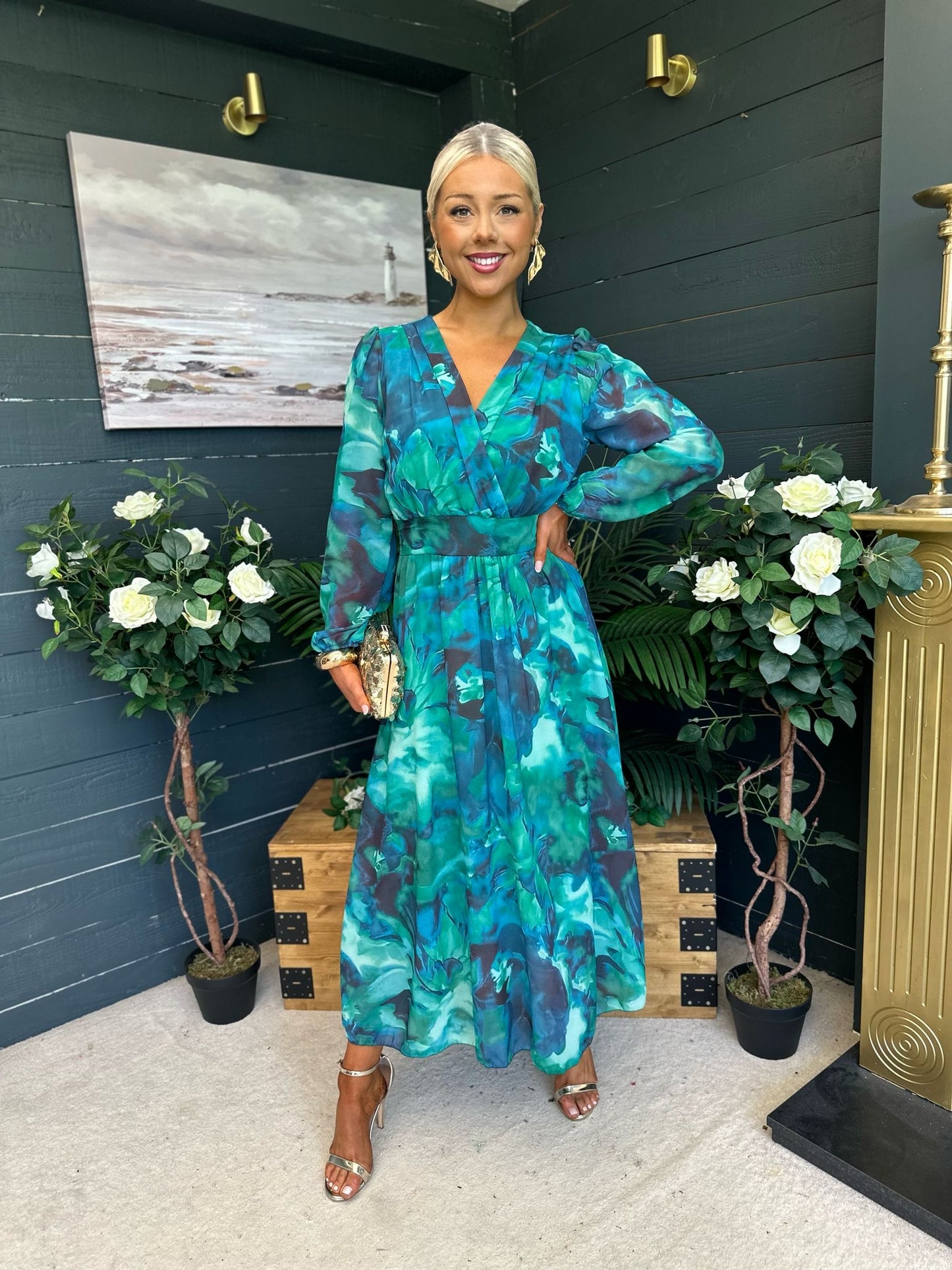 Emily Banded Midi Dress Green