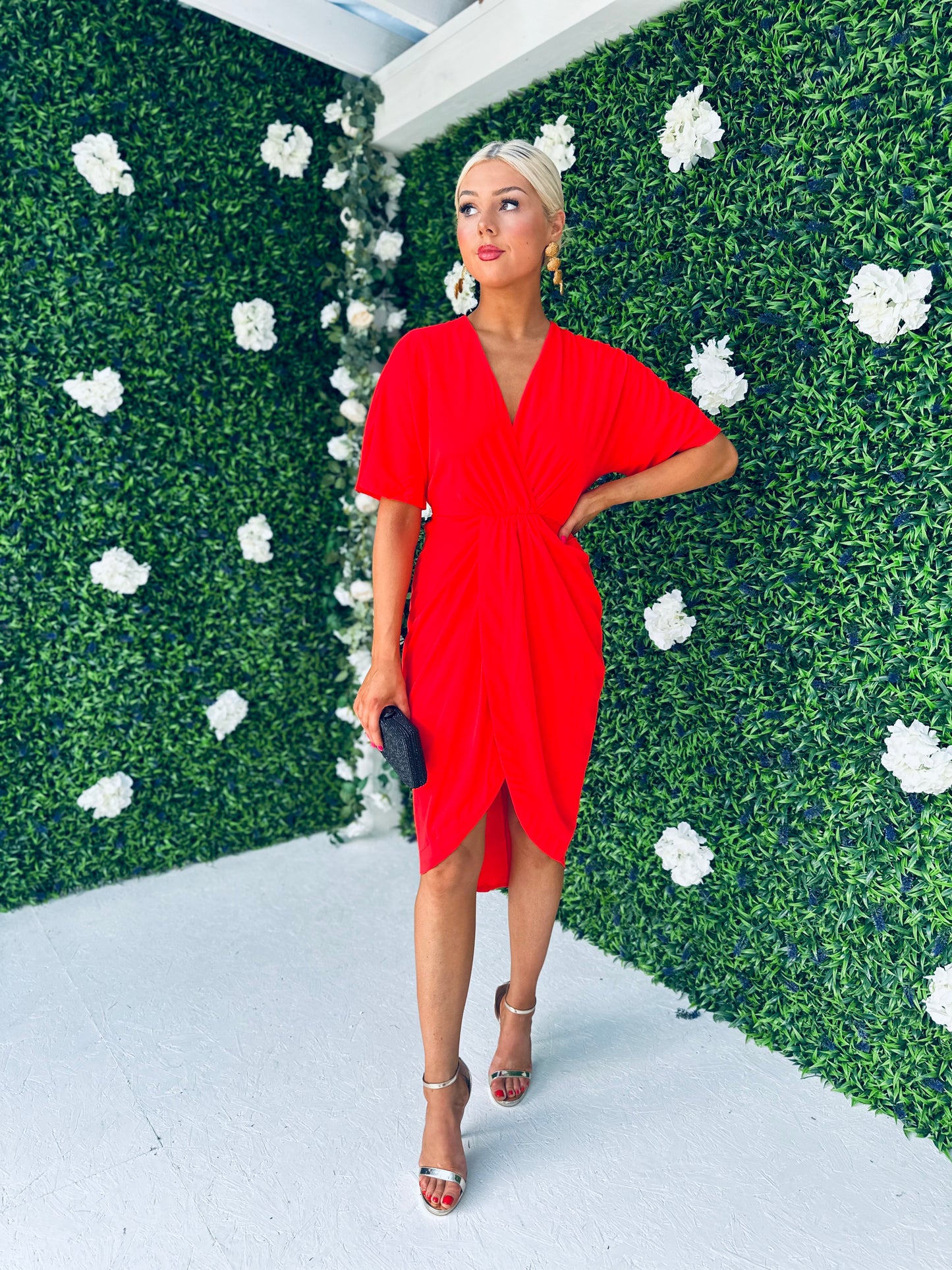 Zada Wrap Detailing Midi Dress Red