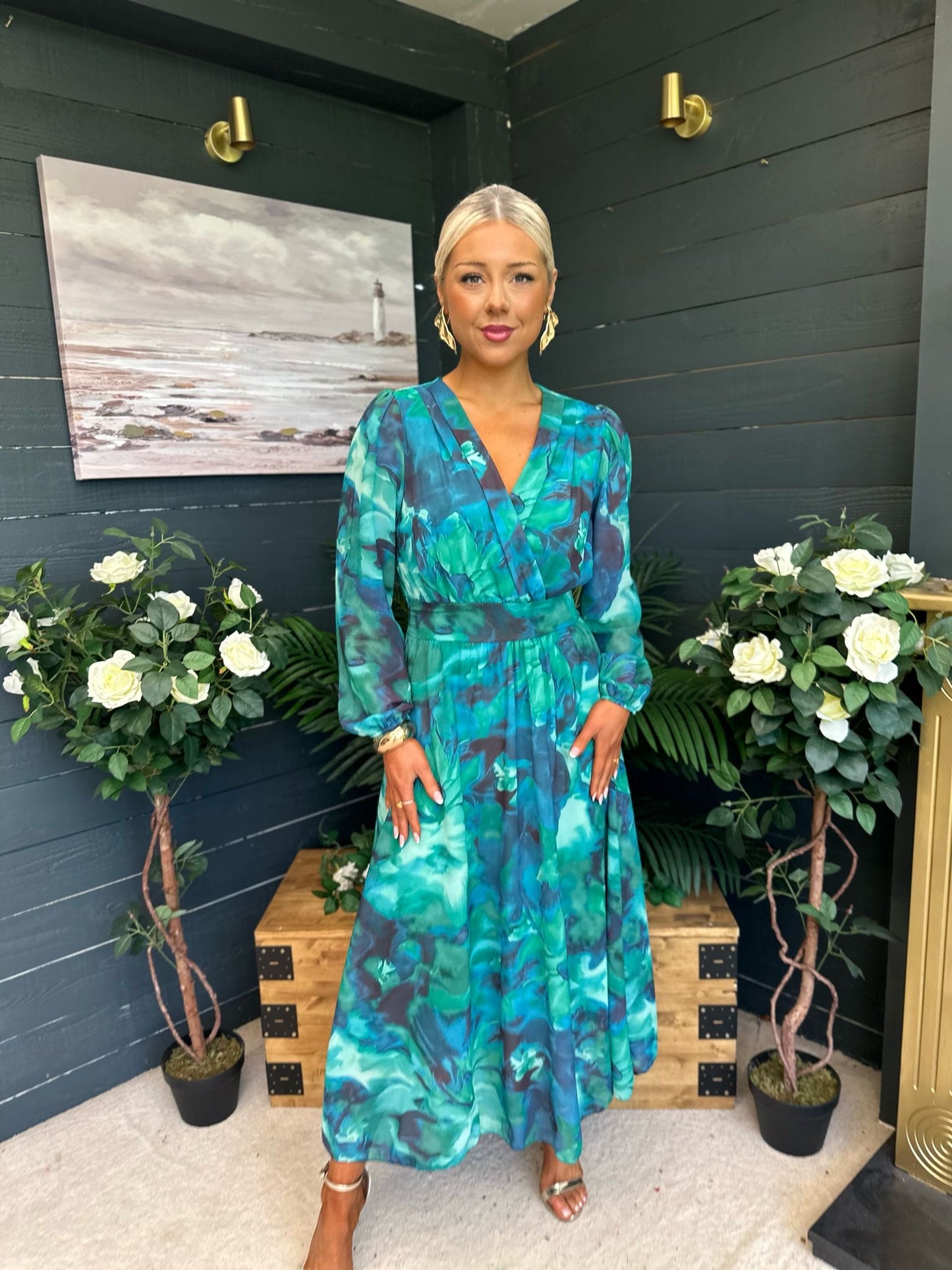 Emily Banded Midi Dress Green
