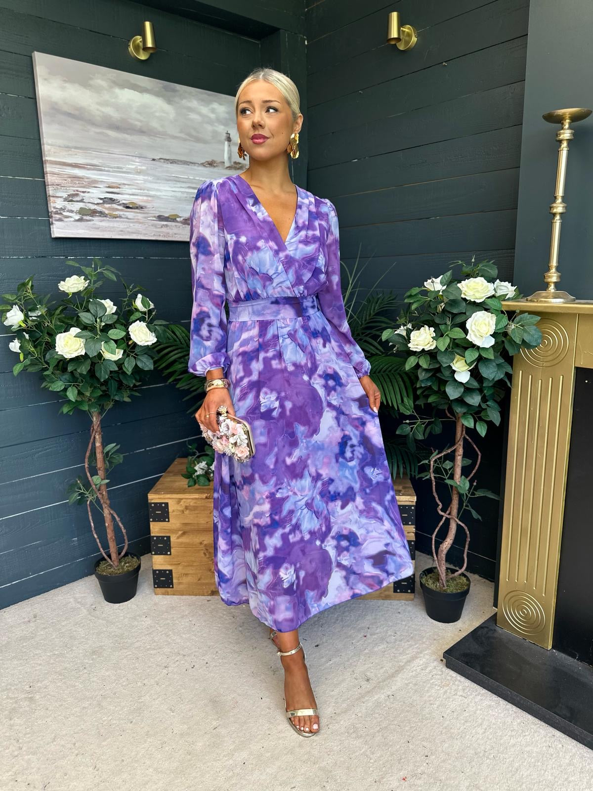 Emily Banded Midi Dress Purple
