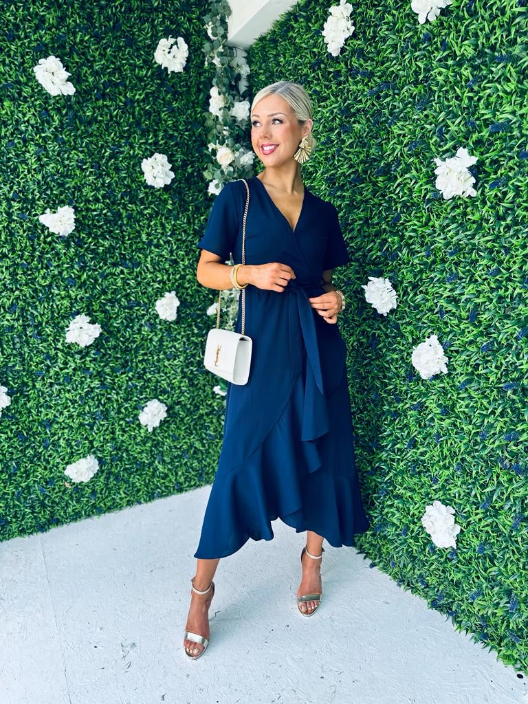 Maisie Navy Frill Detail Midi Dress