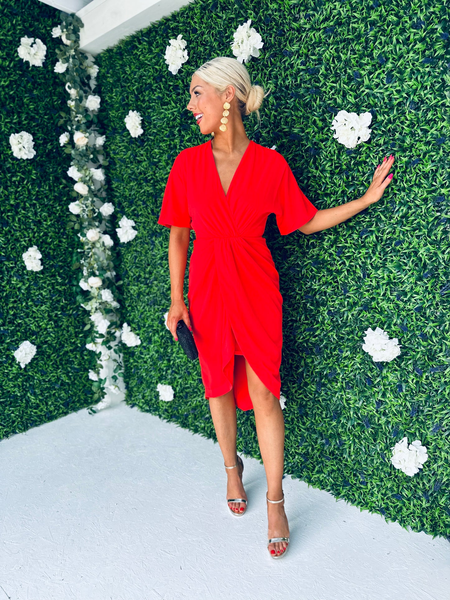 Zada Wrap Detailing Midi Dress Red