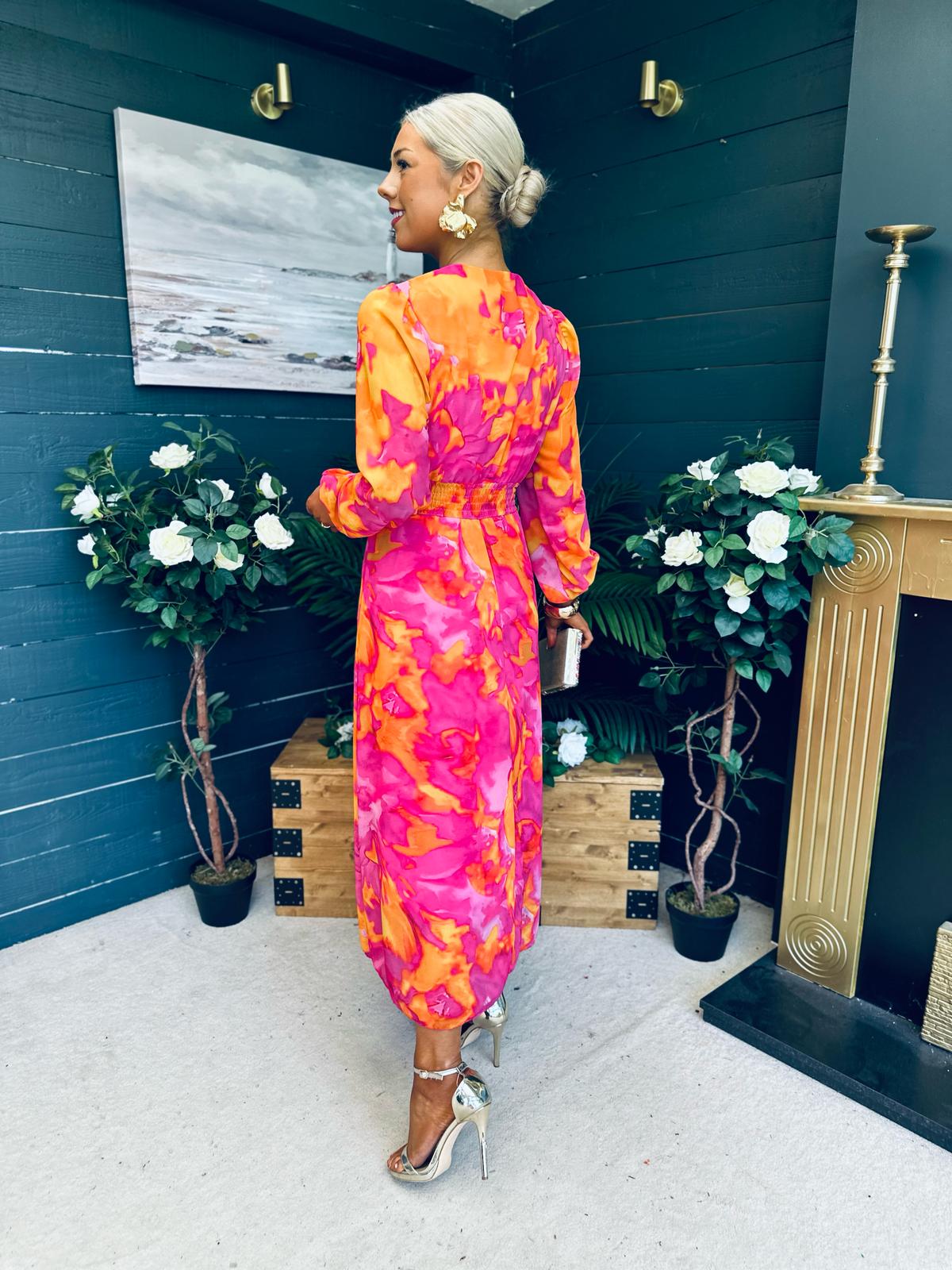 Emily Banded Midi Dress Pink