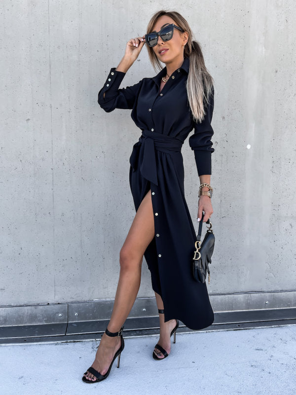 Alexa Belted Shirt Dress Black