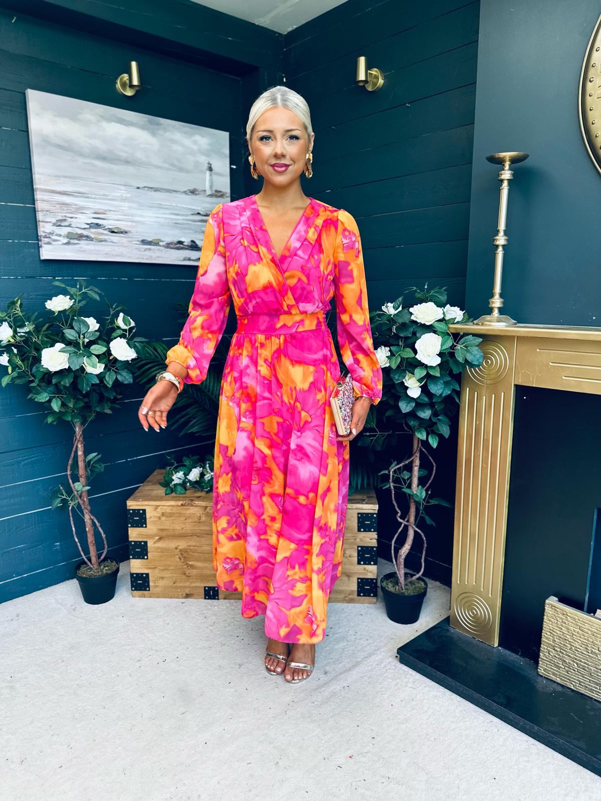 Emily Banded Midi Dress Pink