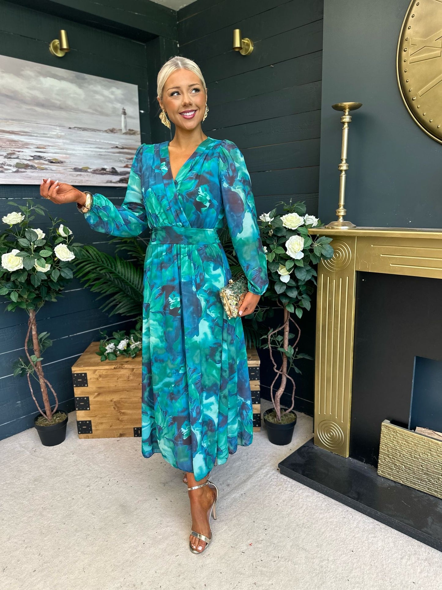 Emily Banded Midi Dress Green
