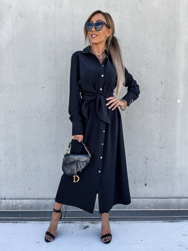 Alexa Belted Shirt Dress Black