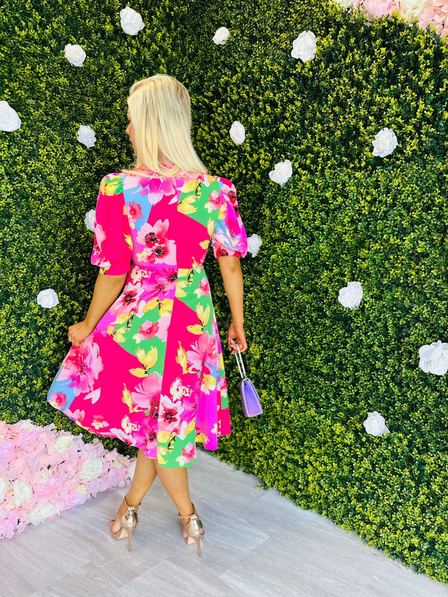 Nadine Multicolour Floral Buckle Detail Midi Dress