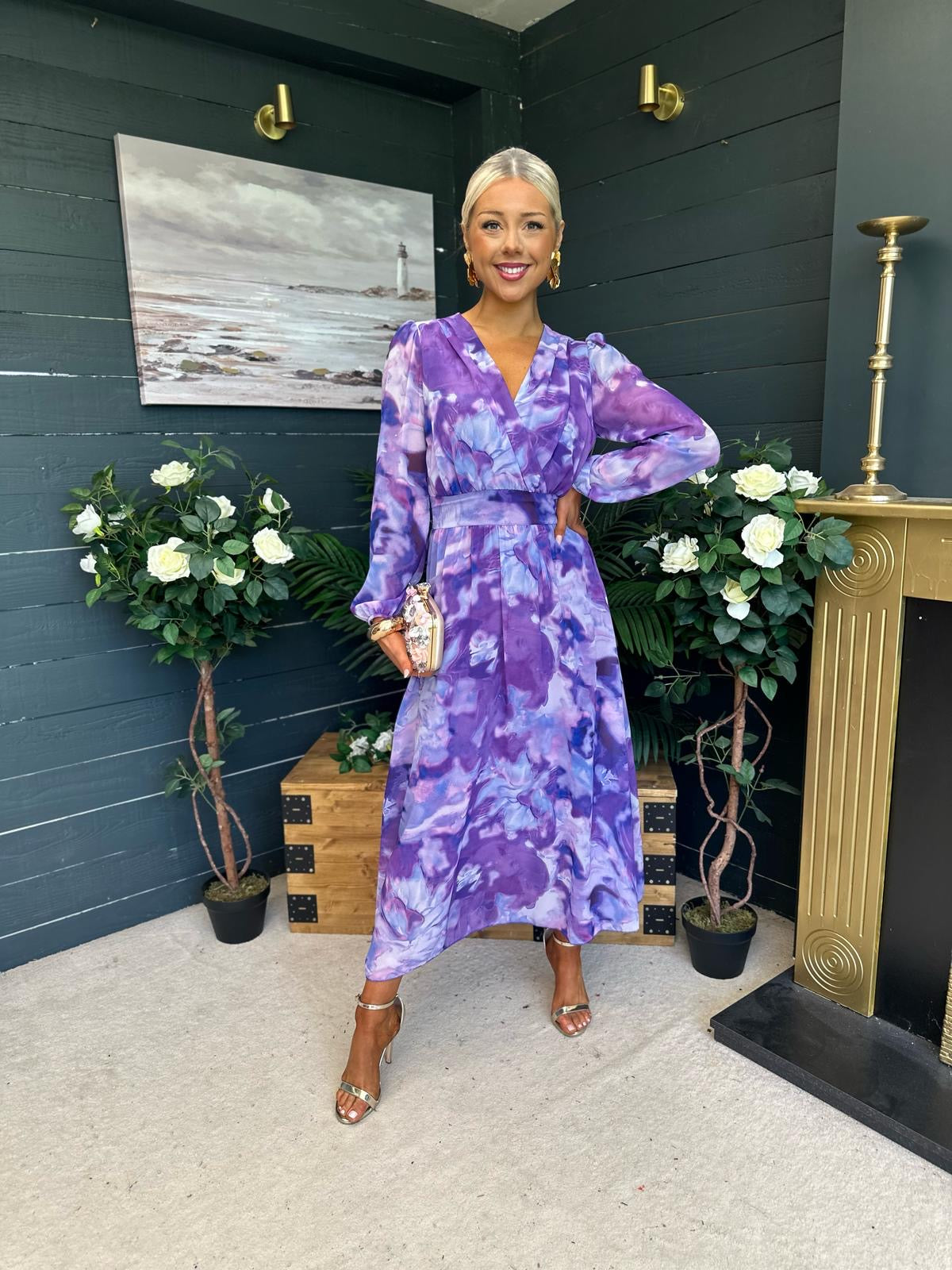 Emily Banded Midi Dress Purple