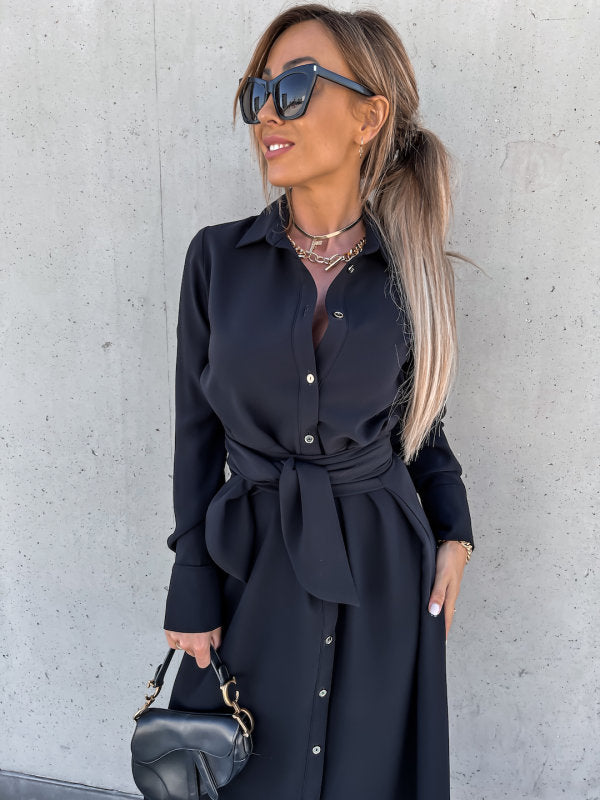Alexa Belted Shirt Dress Black