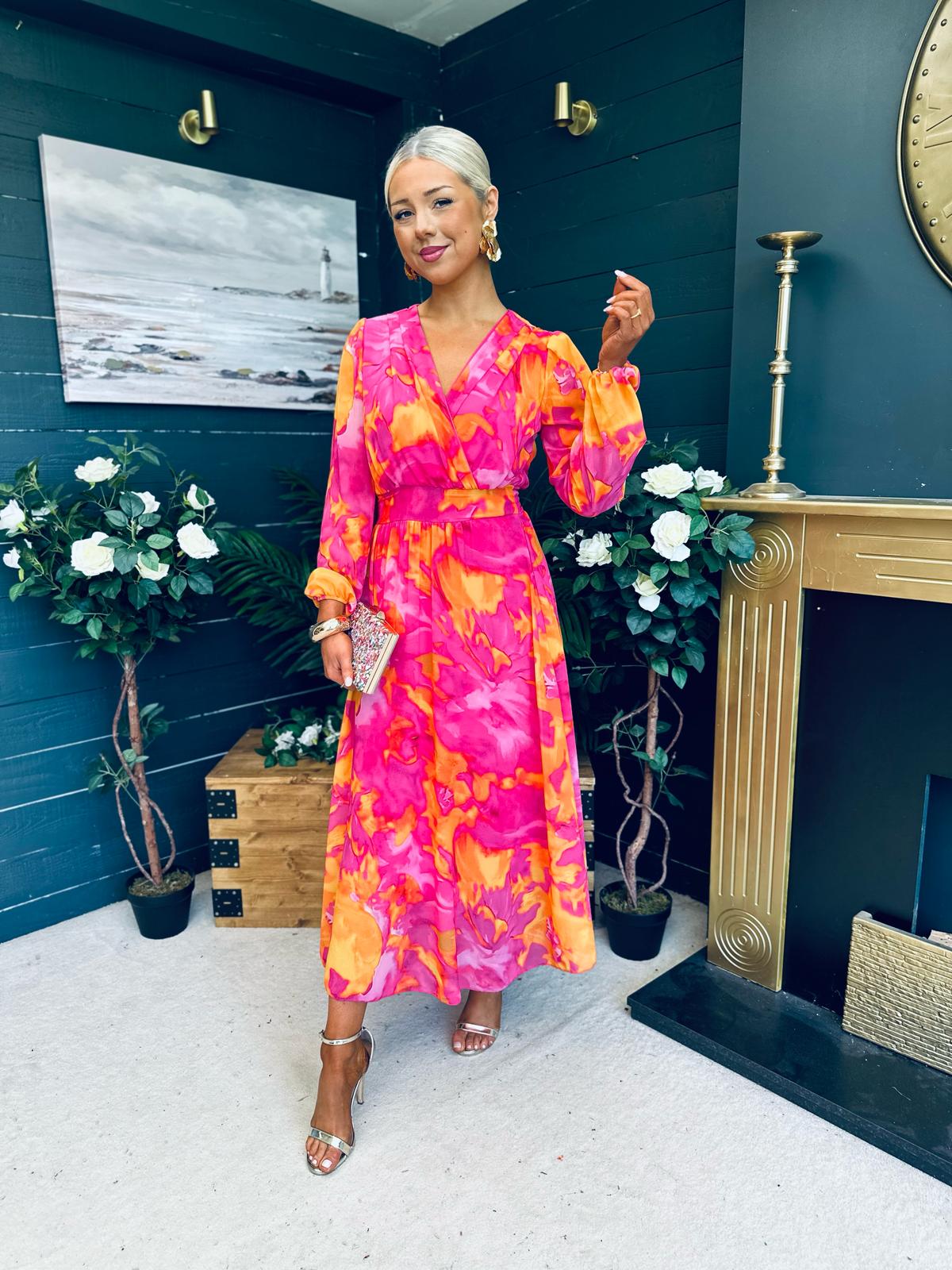 Emily Banded Midi Dress Pink