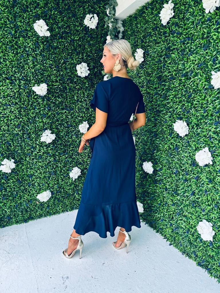 Maisie Navy Frill Detail Midi Dress