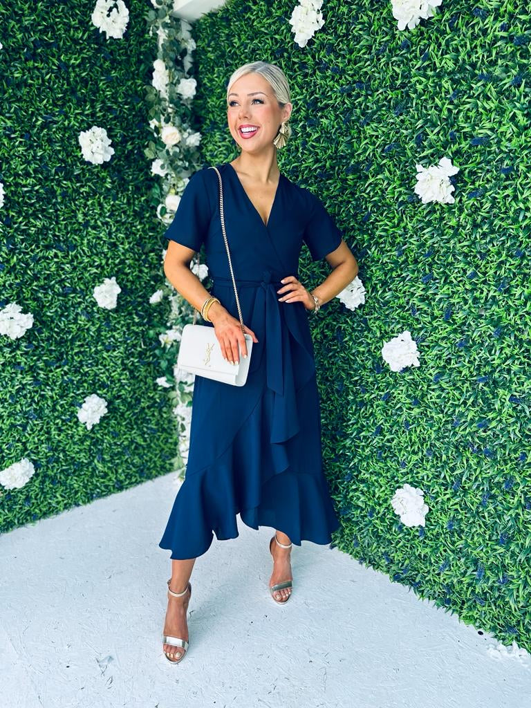 Maisie Navy Frill Detail Midi Dress