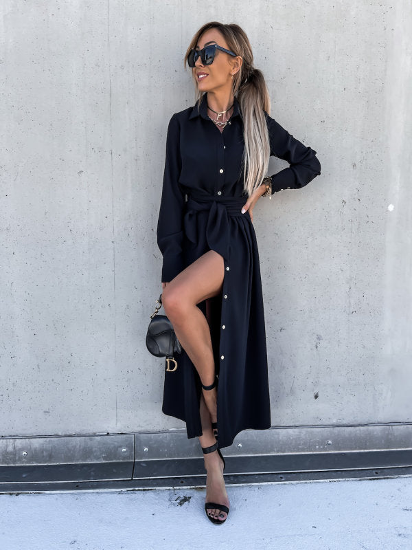 Alexa Belted Shirt Dress Black