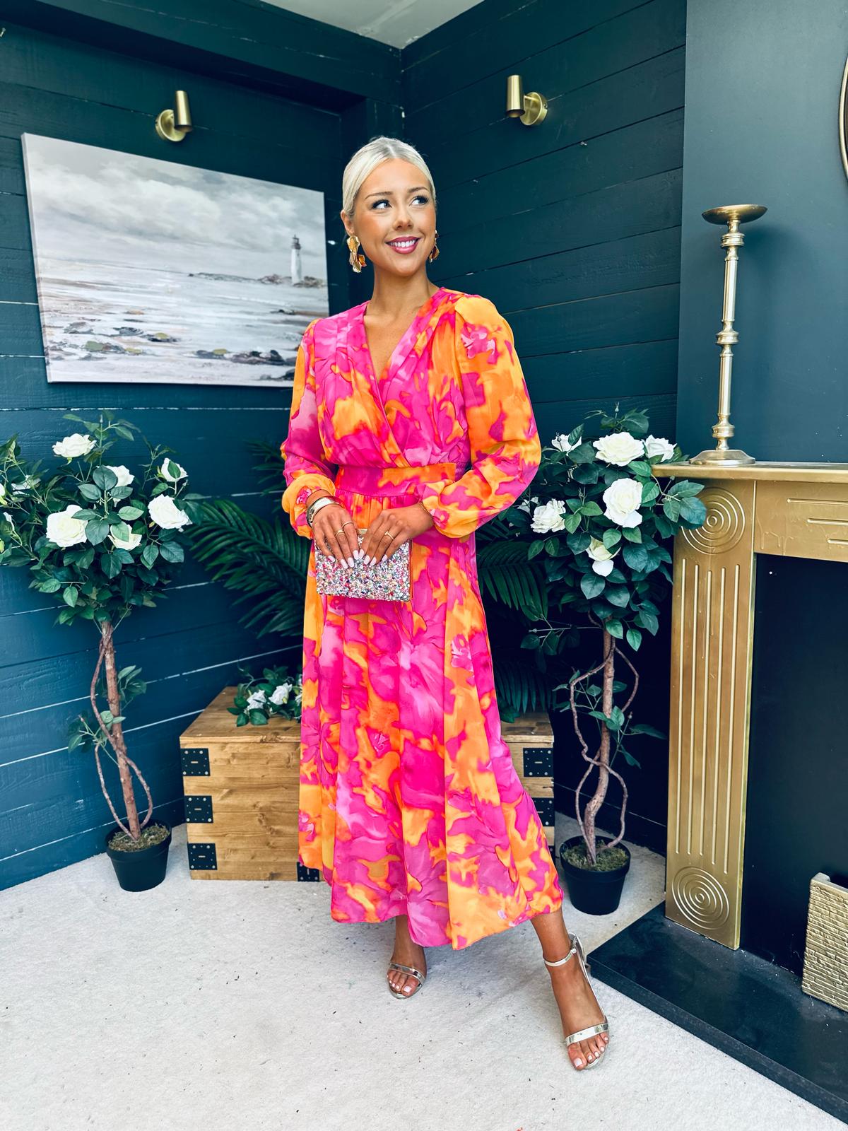 Emily Banded Midi Dress Pink