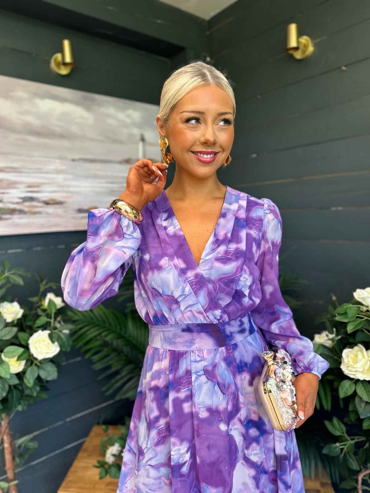Emily Banded Midi Dress Purple