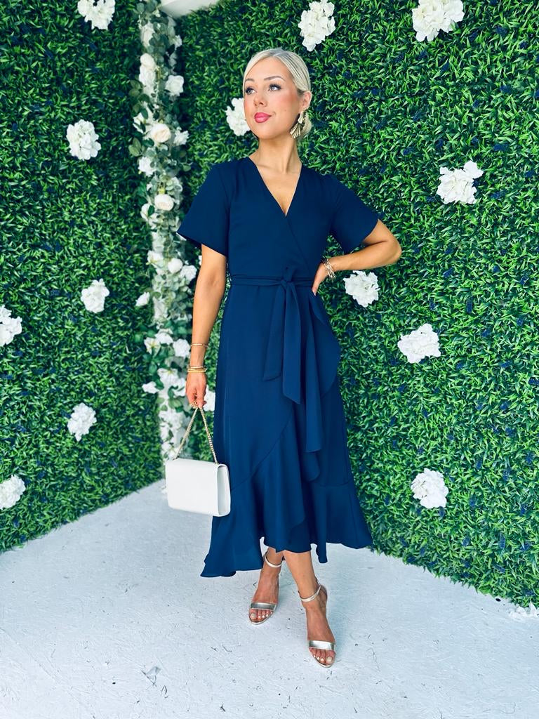 Maisie Navy Frill Detail Midi Dress