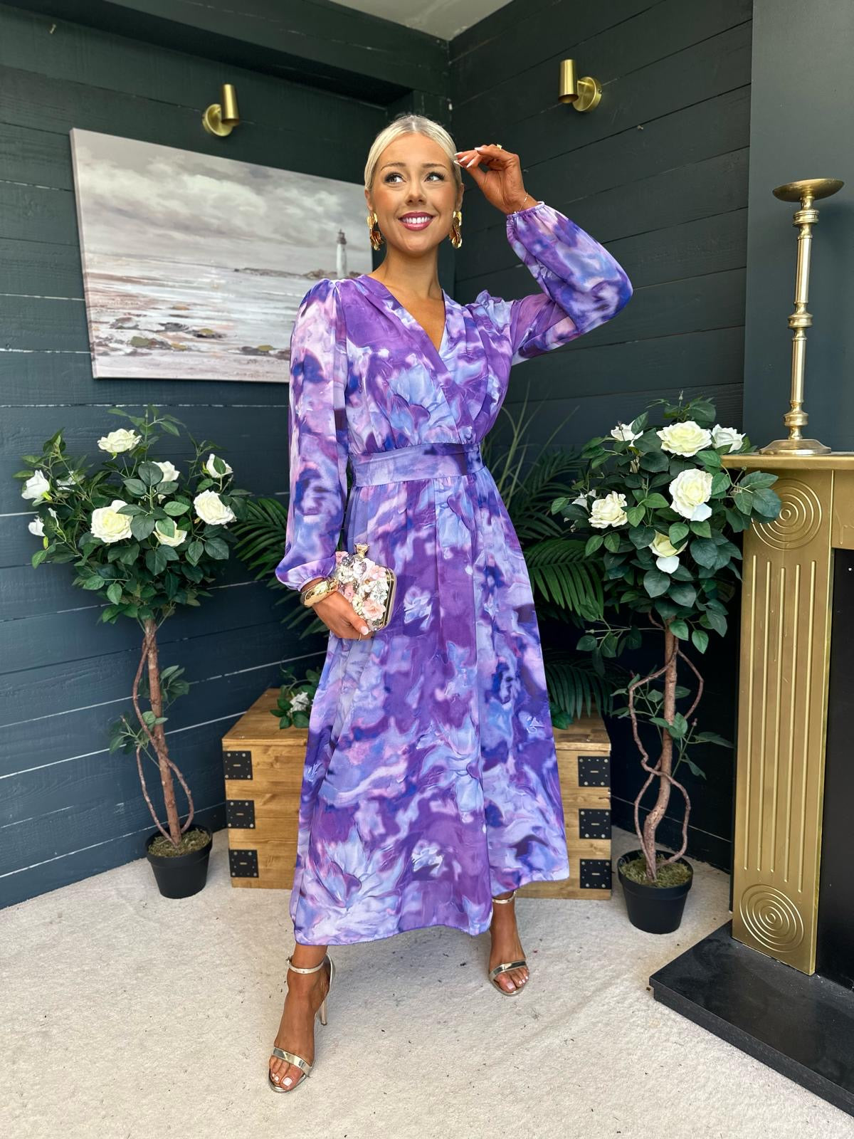 Emily Banded Midi Dress Purple