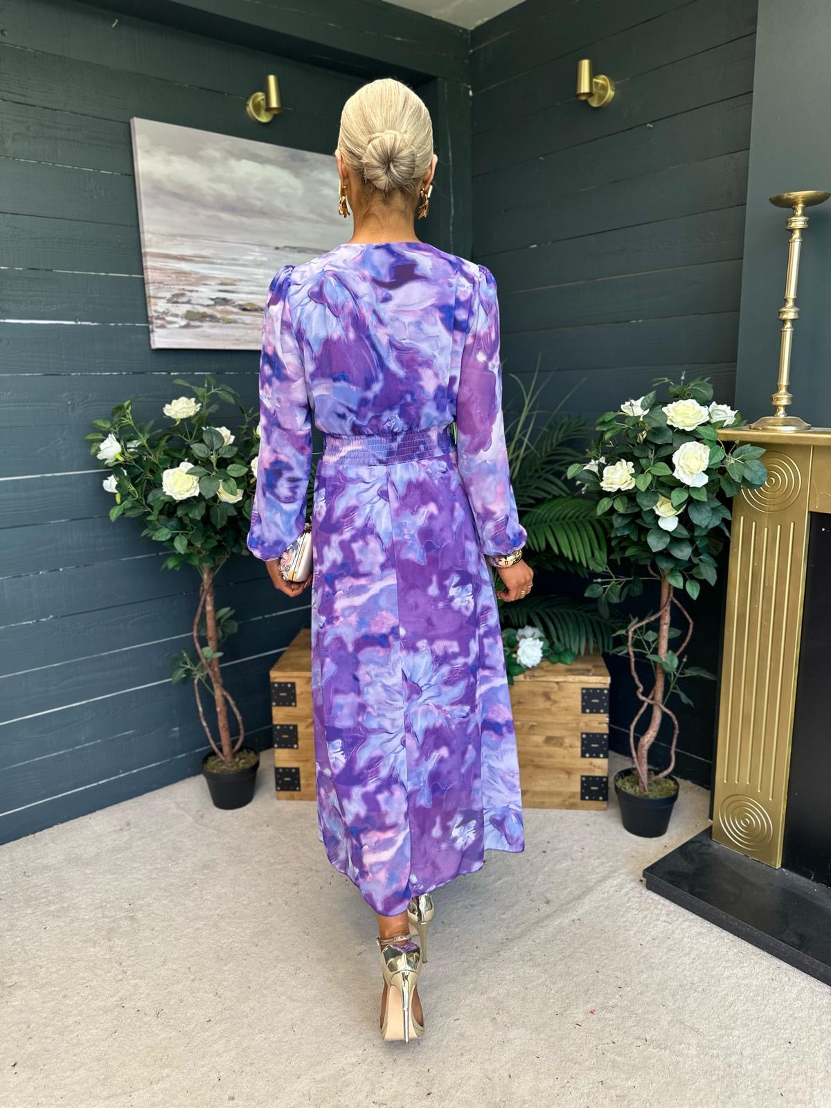 Emily Banded Midi Dress Purple