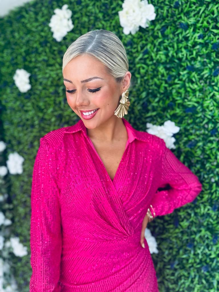 Amelia Sequin Mini Dress Fuchsia