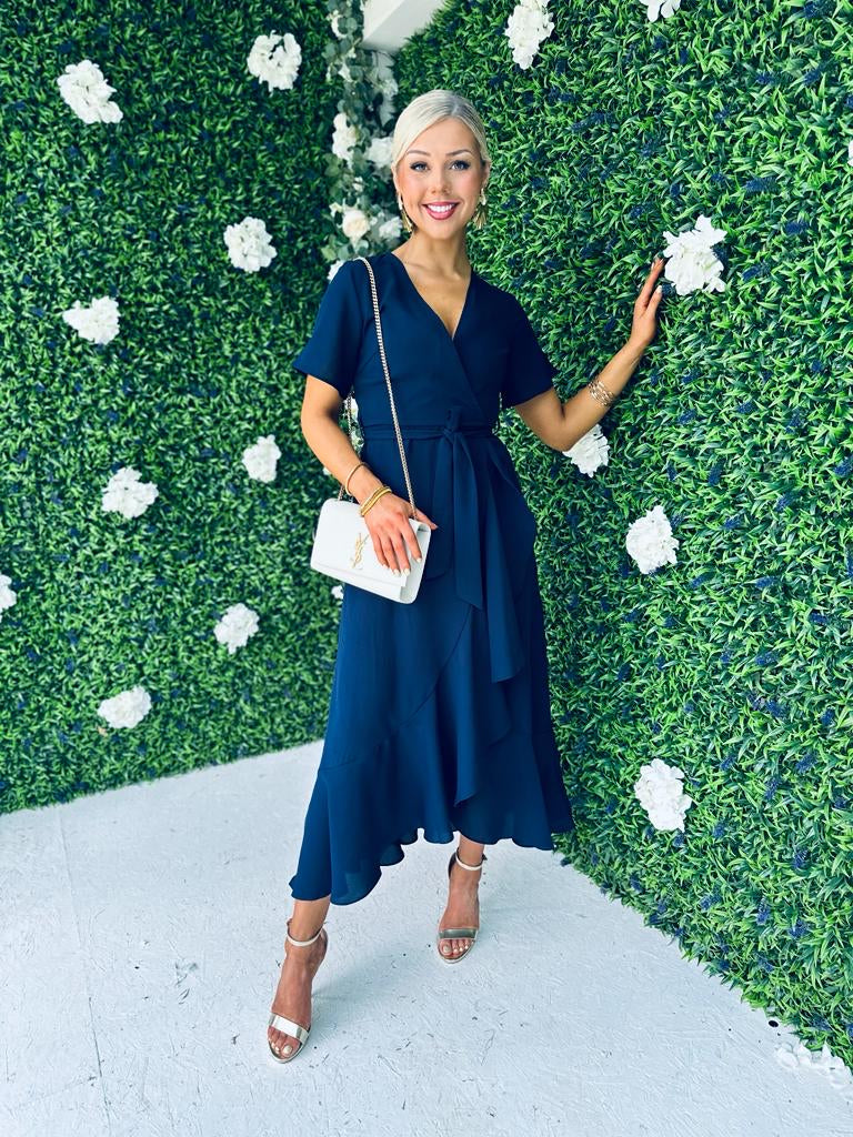 Maisie Navy Frill Detail Midi Dress