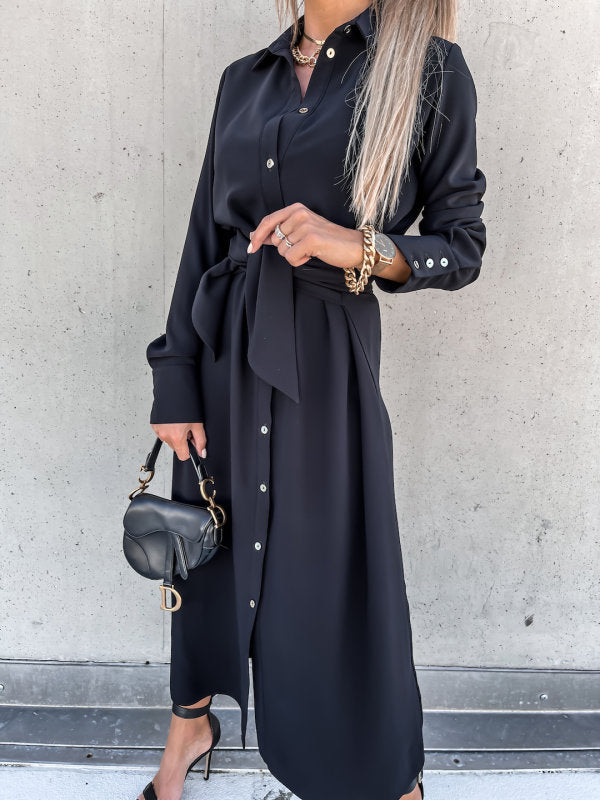 Alexa Belted Shirt Dress Black