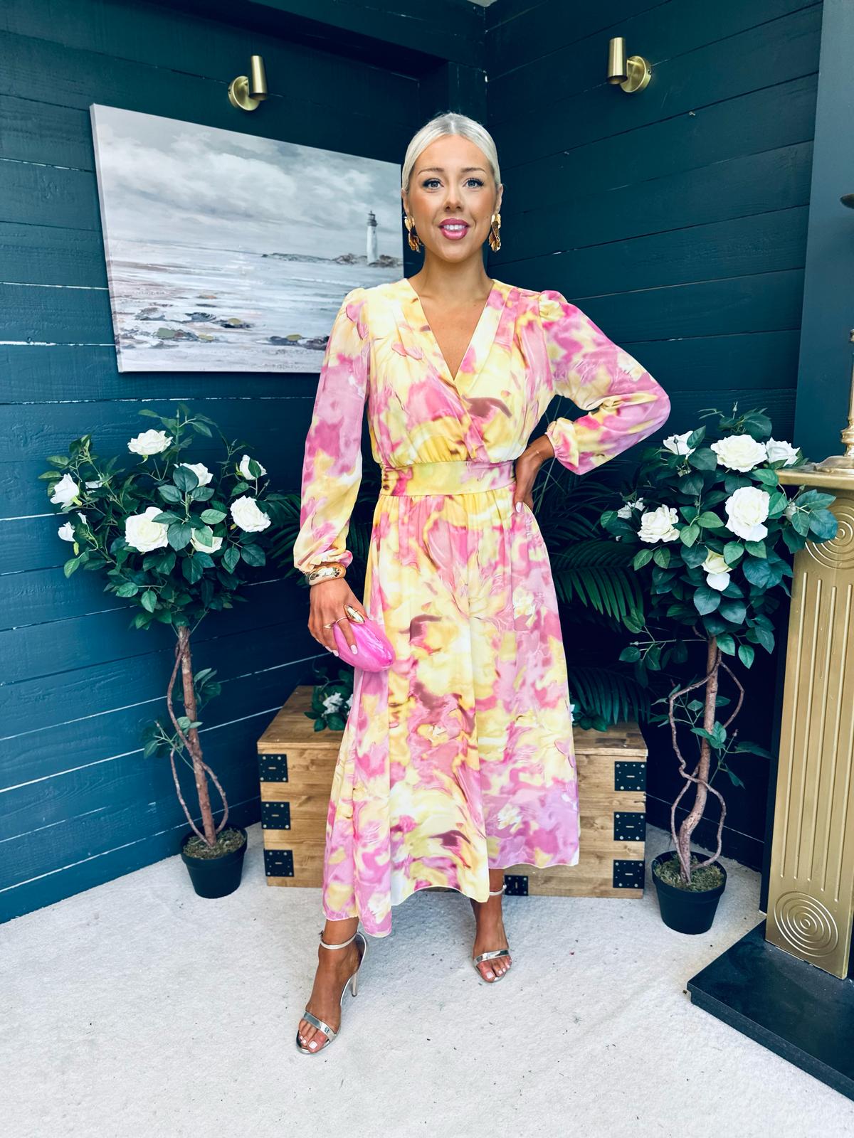Emily Banded Midi Dress Yellow