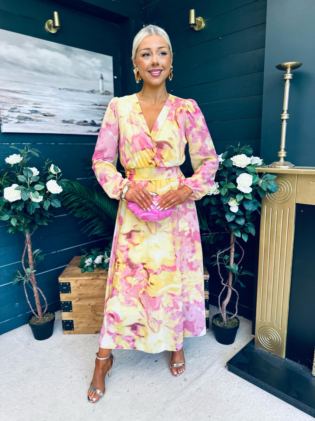 Emily Banded Midi Dress Yellow