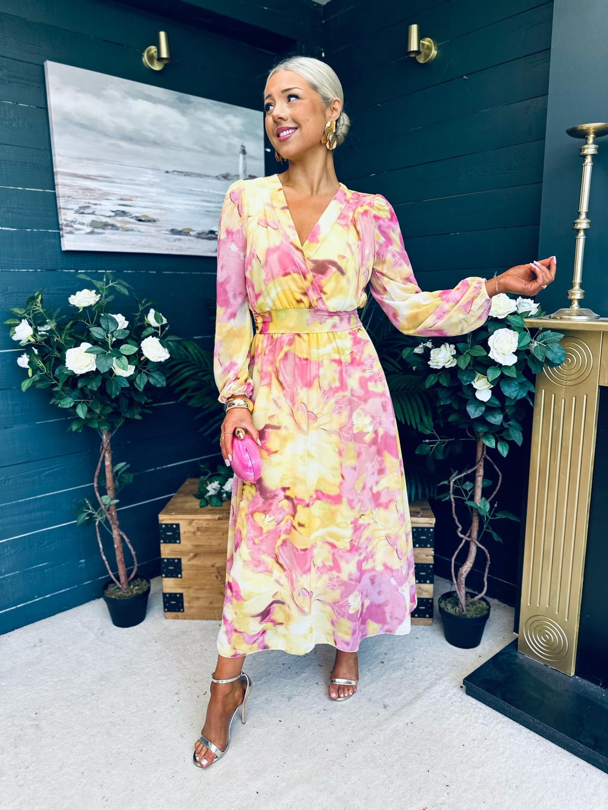 Emily Banded Midi Dress Yellow