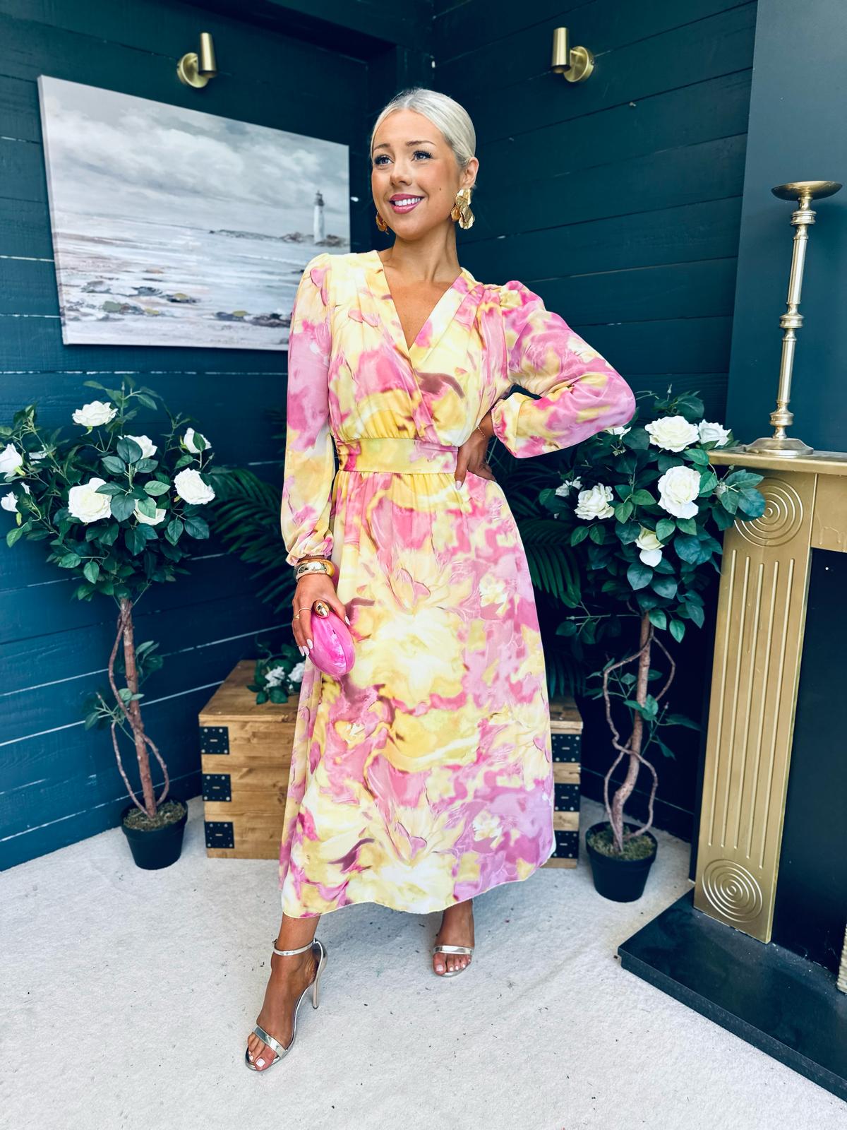 Emily Banded Midi Dress Yellow