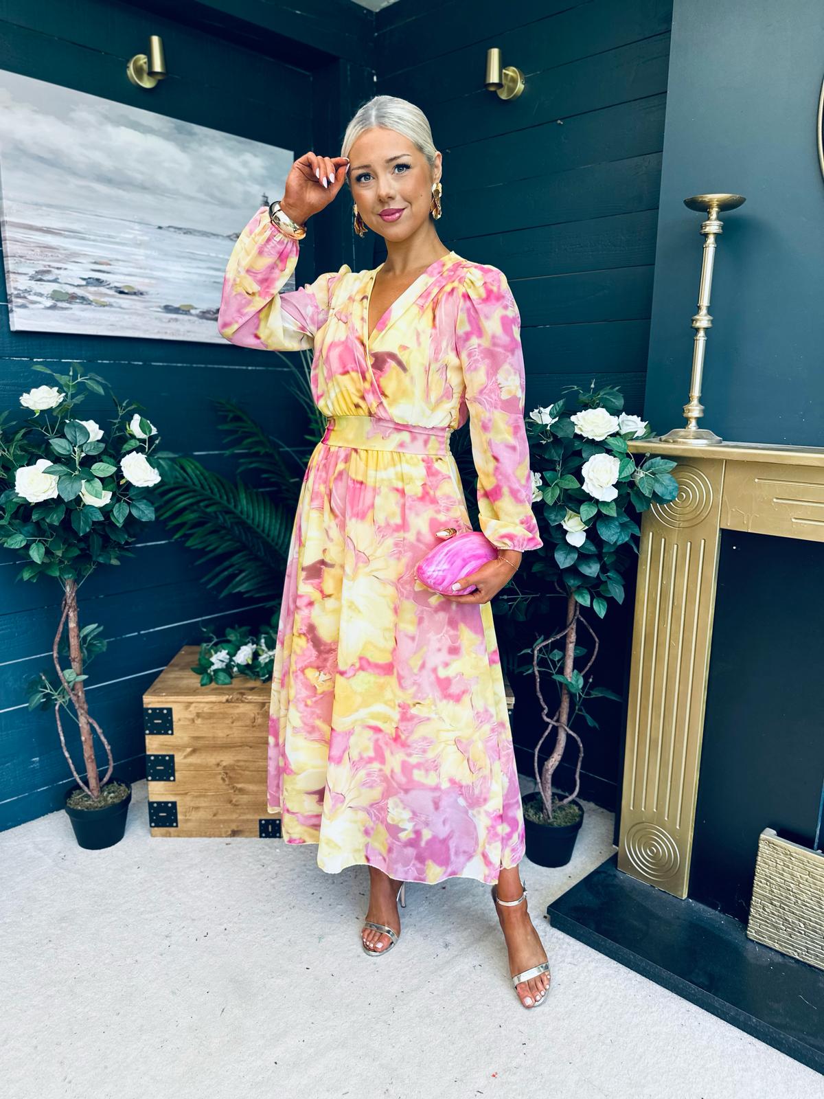 Emily Banded Midi Dress Yellow