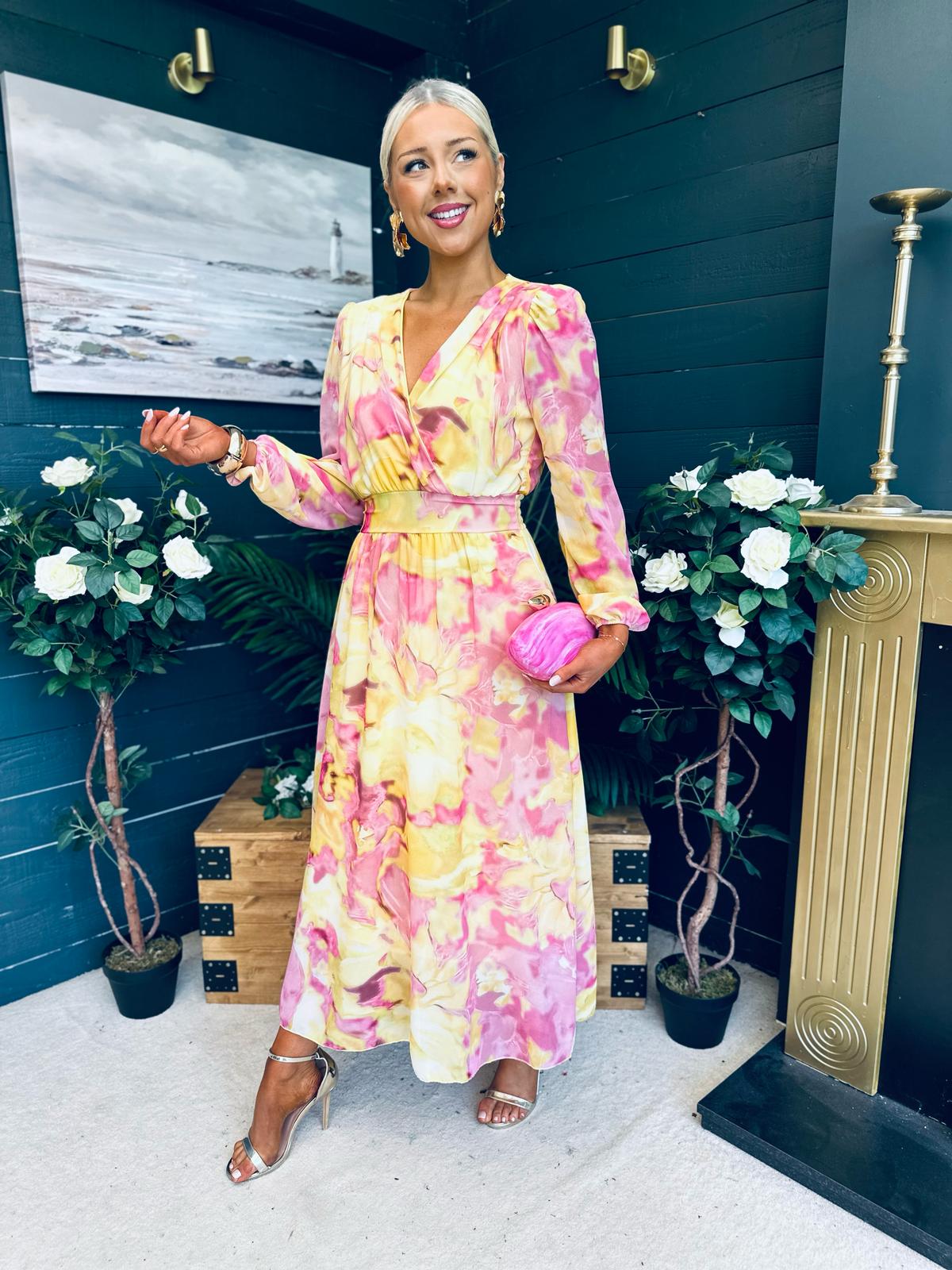 Emily Banded Midi Dress Yellow