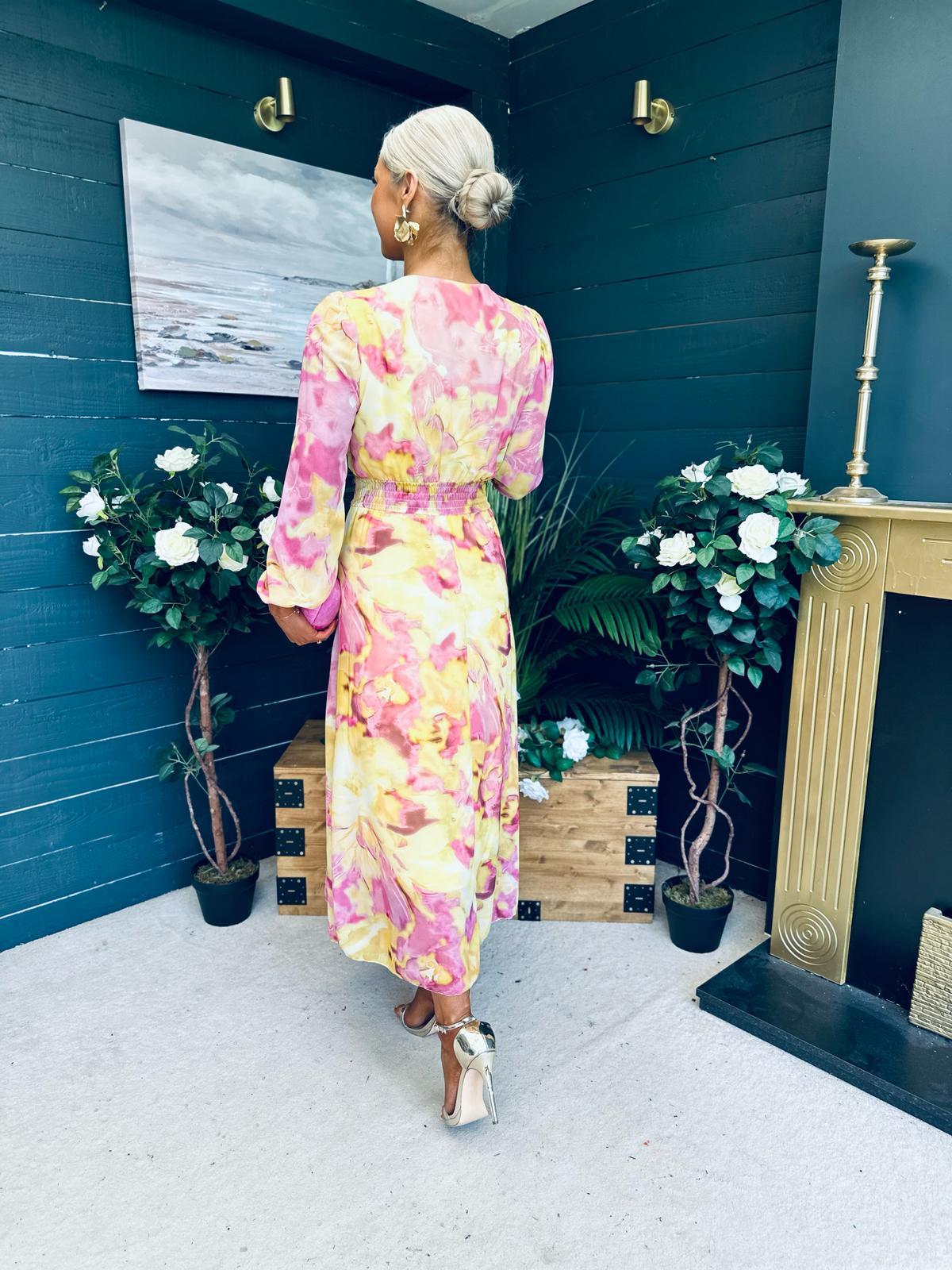 Emily Banded Midi Dress Yellow
