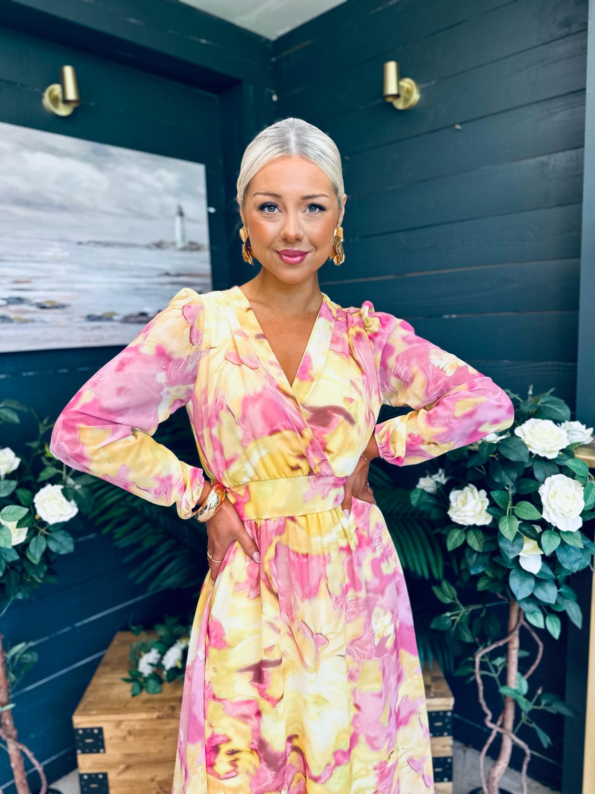 Emily Banded Midi Dress Yellow