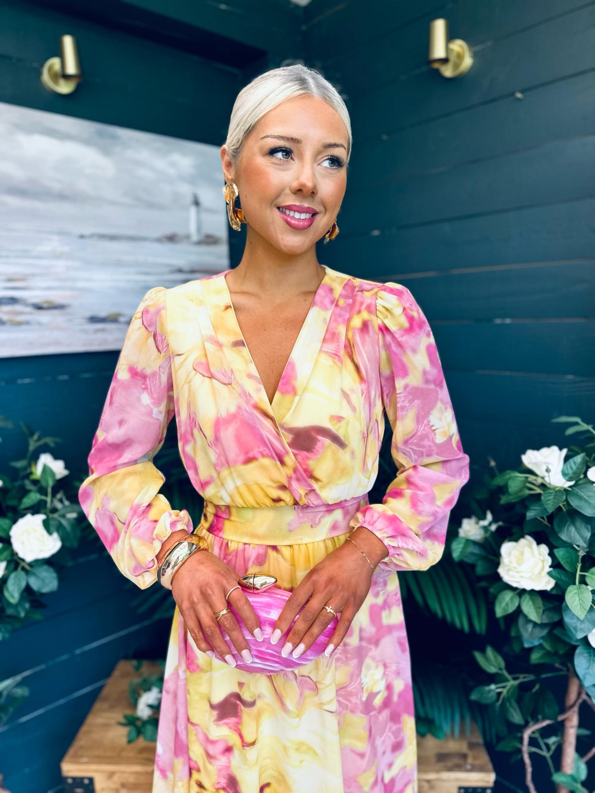 Emily Banded Midi Dress Yellow
