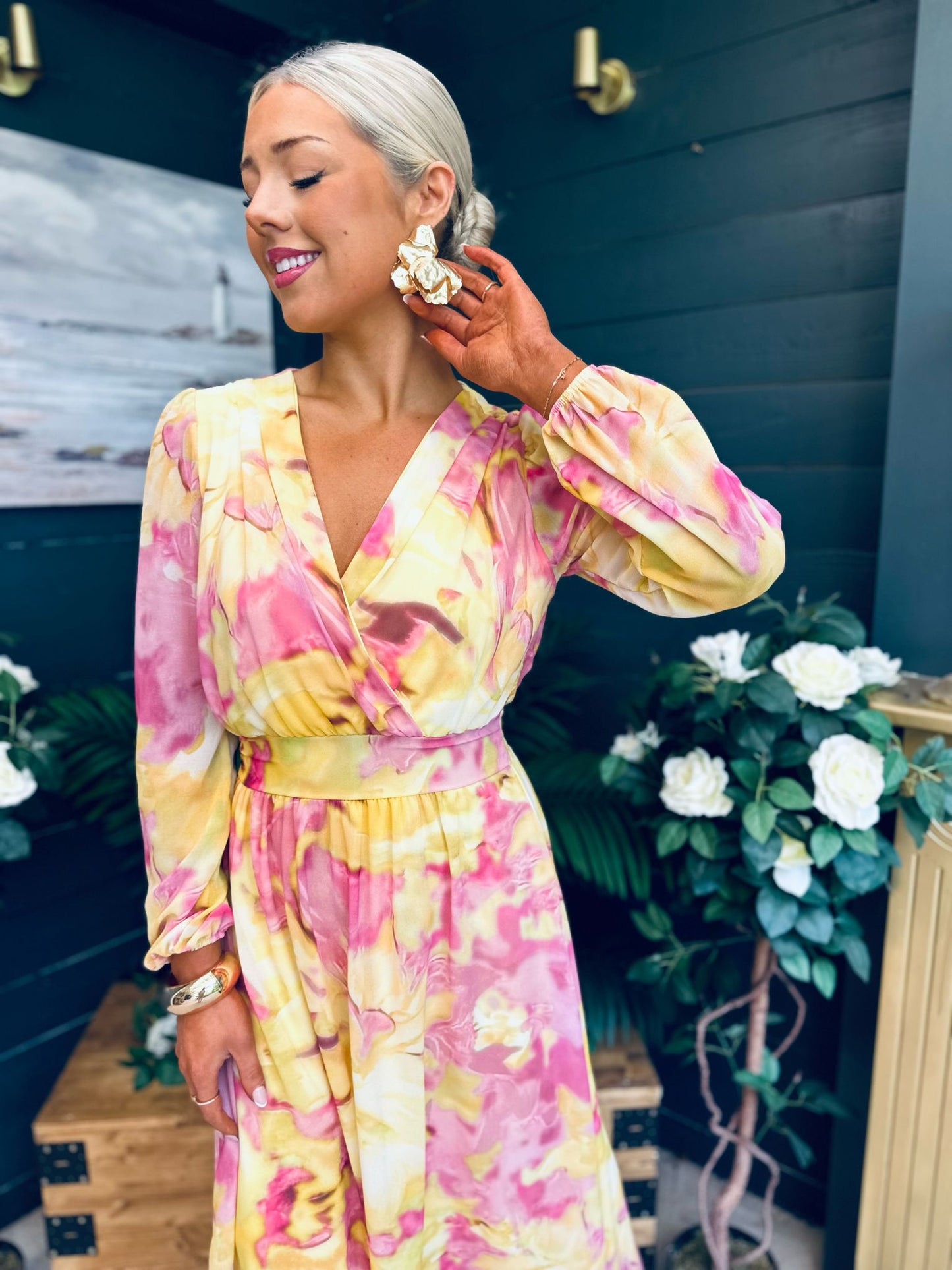 Emily Banded Midi Dress Yellow