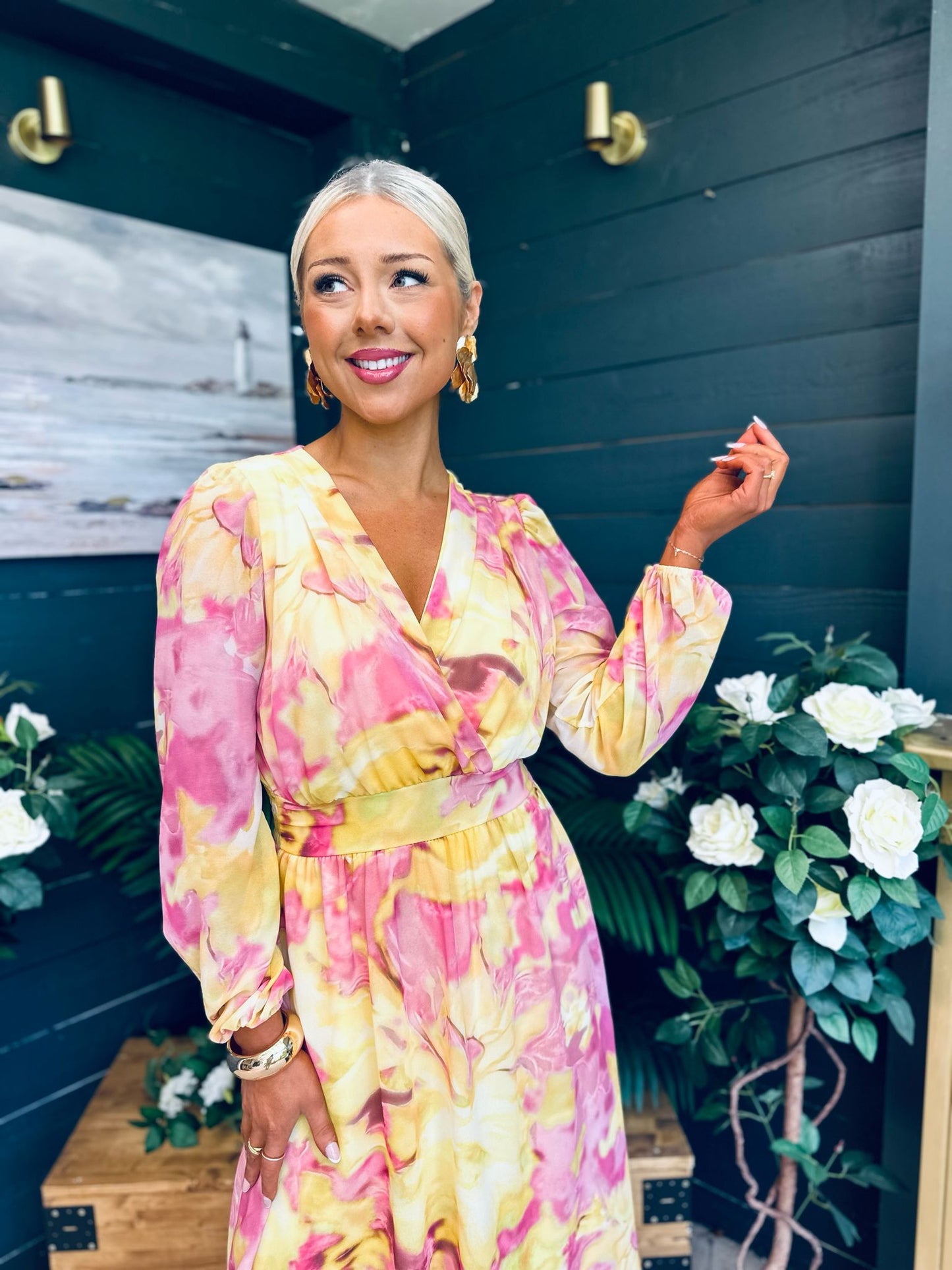 Emily Banded Midi Dress Yellow