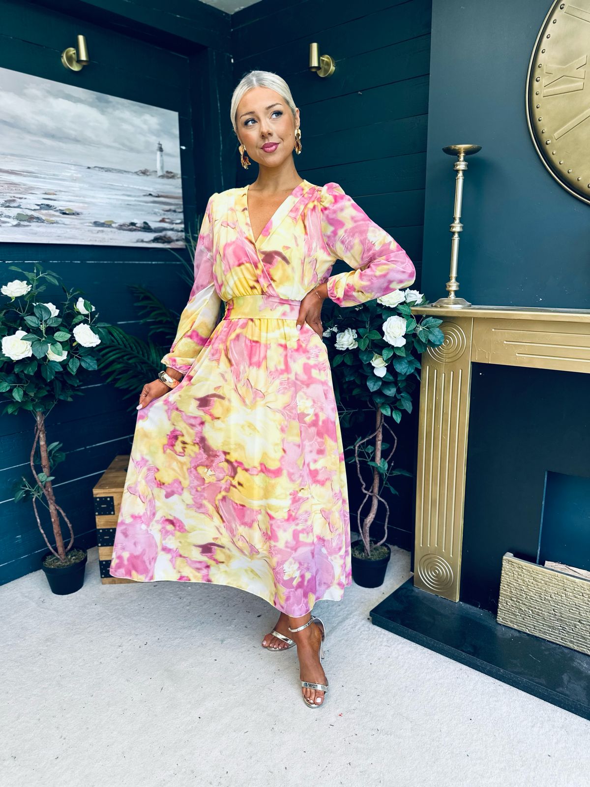 Emily Banded Midi Dress Yellow