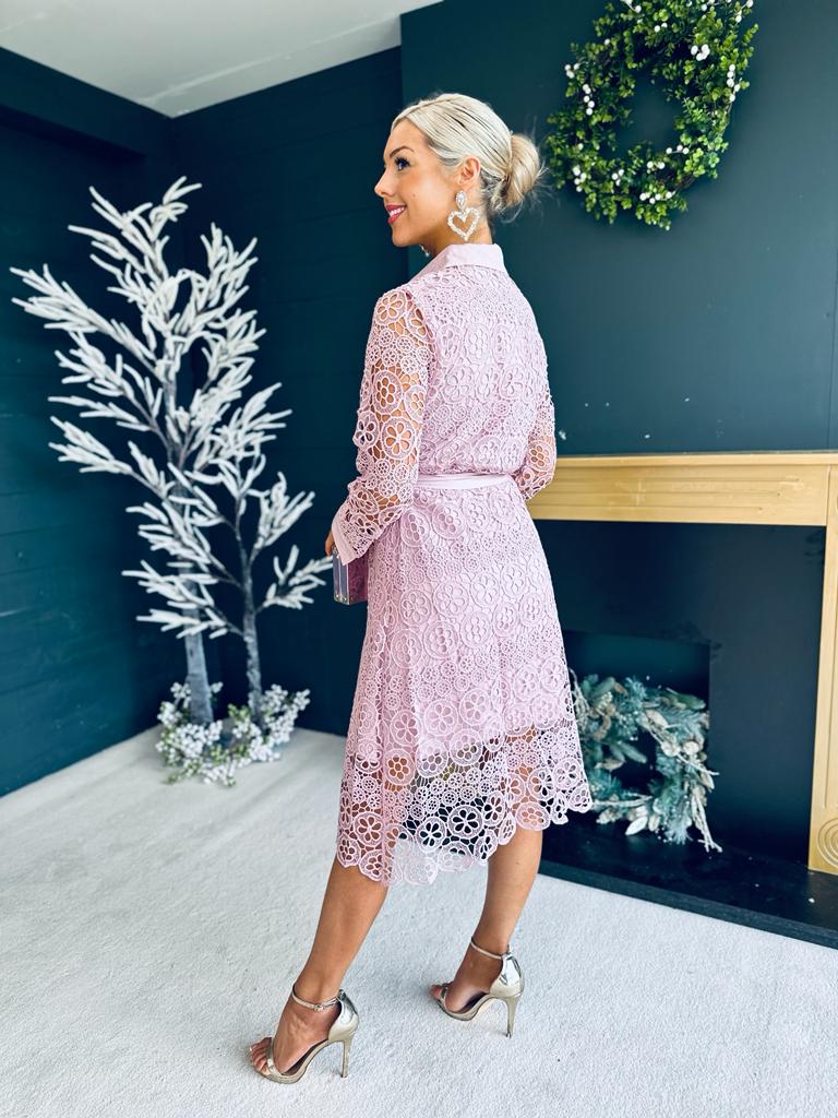 Verona Crochet Midi Dress Blush